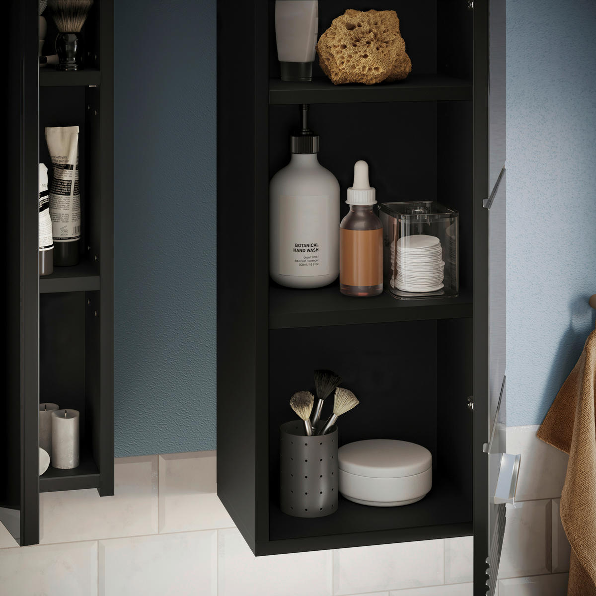 BADEZIMMER 5-teilig  in 120 cm  - Schwarz Hochglanz/Silberfarben, MODERN, Glas/Holzwerkstoff (120cm) - MID.YOU