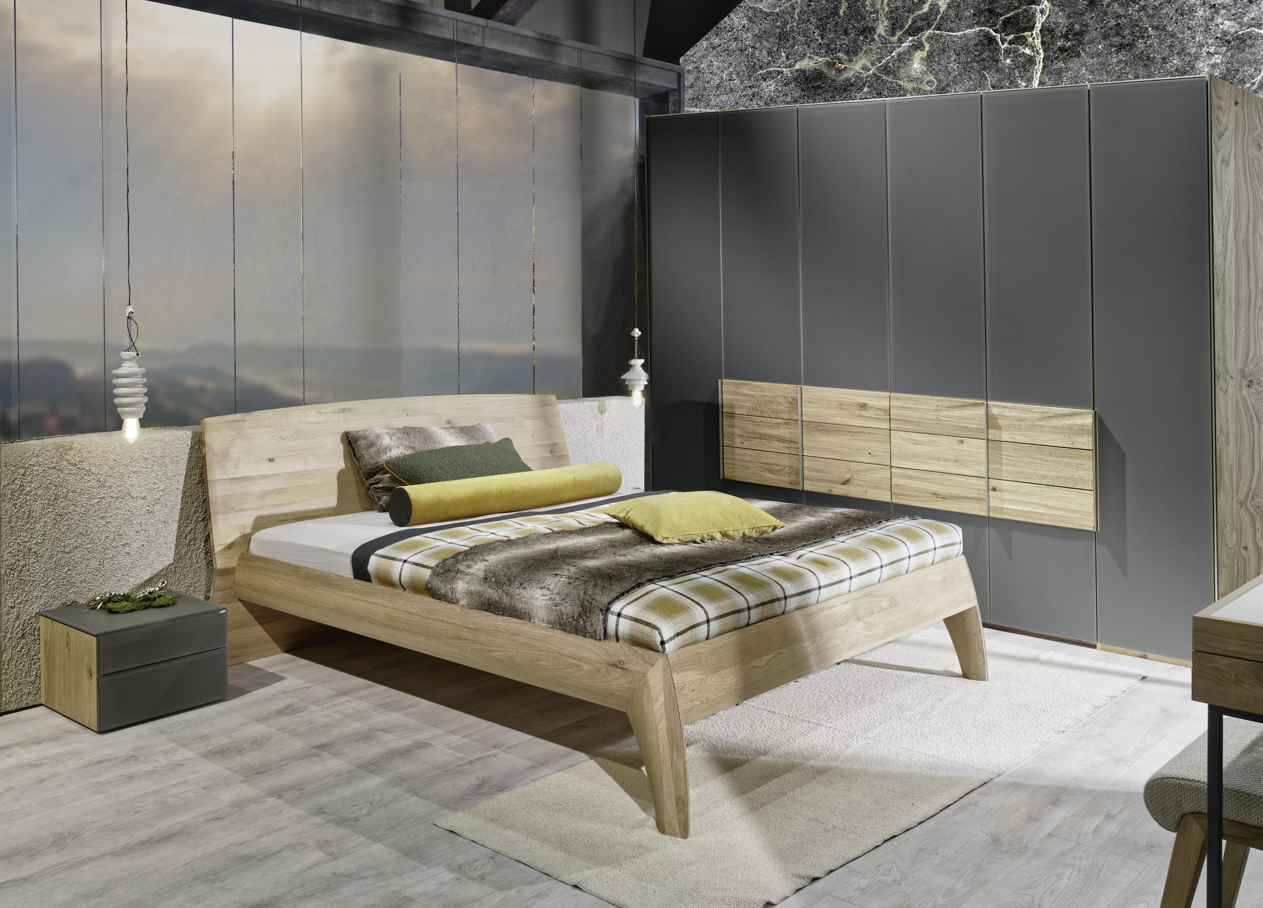 FALTTÜRENSCHRANK  in Grau, Wildeiche  - Wildeiche/Silberfarben, Natur, Glas/Holz (302/226/63cm) - Voglauer