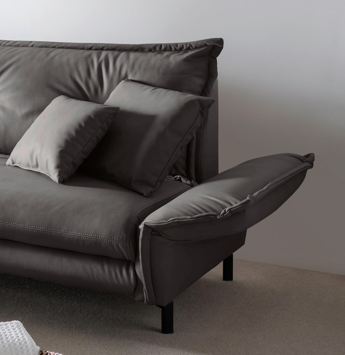 ECKSOFA in Lederlook Anthrazit  - Anthrazit/Schwarz, Modern, Textil/Metall (180/255cm) - Livetastic