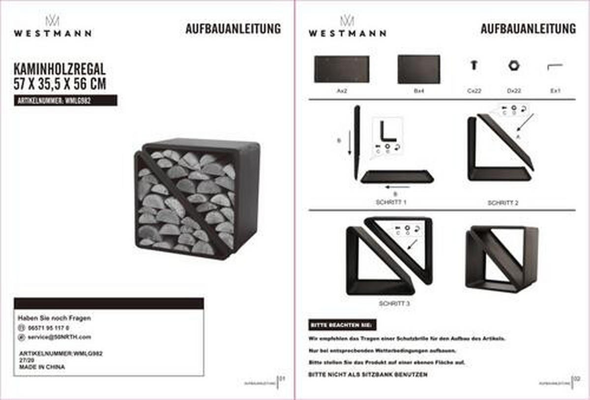 KAMINHOLZREGAL 35,5/56/57 cm  Metall  - Schwarz, Basics, Metall (35,5/56/57cm) - Ambia Garden