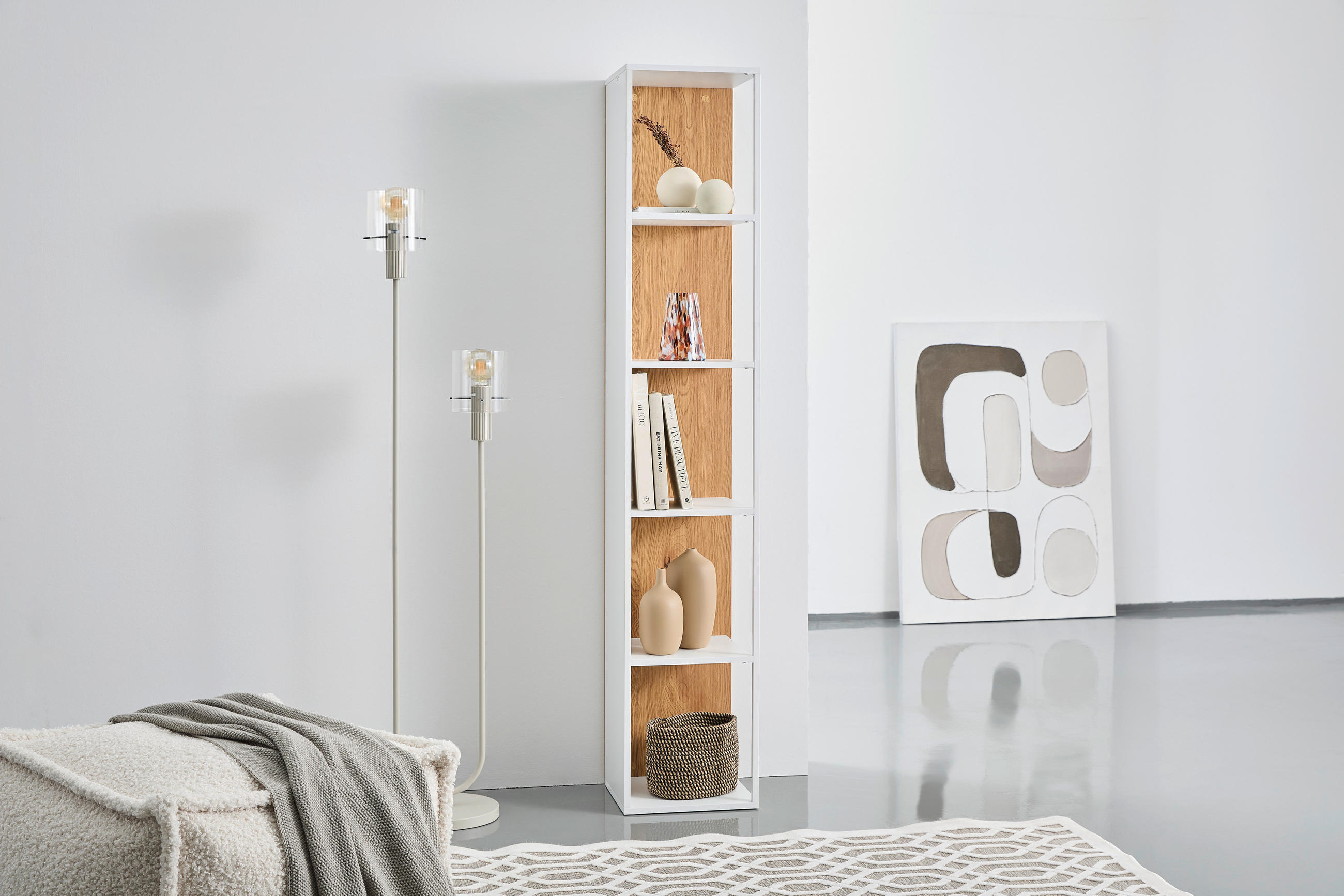 ECKREGAL - Naturfarben/Weiß, Design, Holzwerkstoff/Metall (34/185/34cm) - MID.YOU