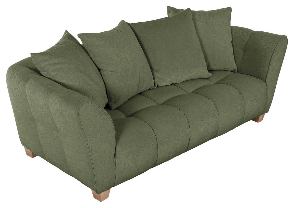 3-SITZER-SOFA Chenille Grün  - Buchefarben/Grün, KONVENTIONELL, Holz/Textil (212/72/95cm) - Milino