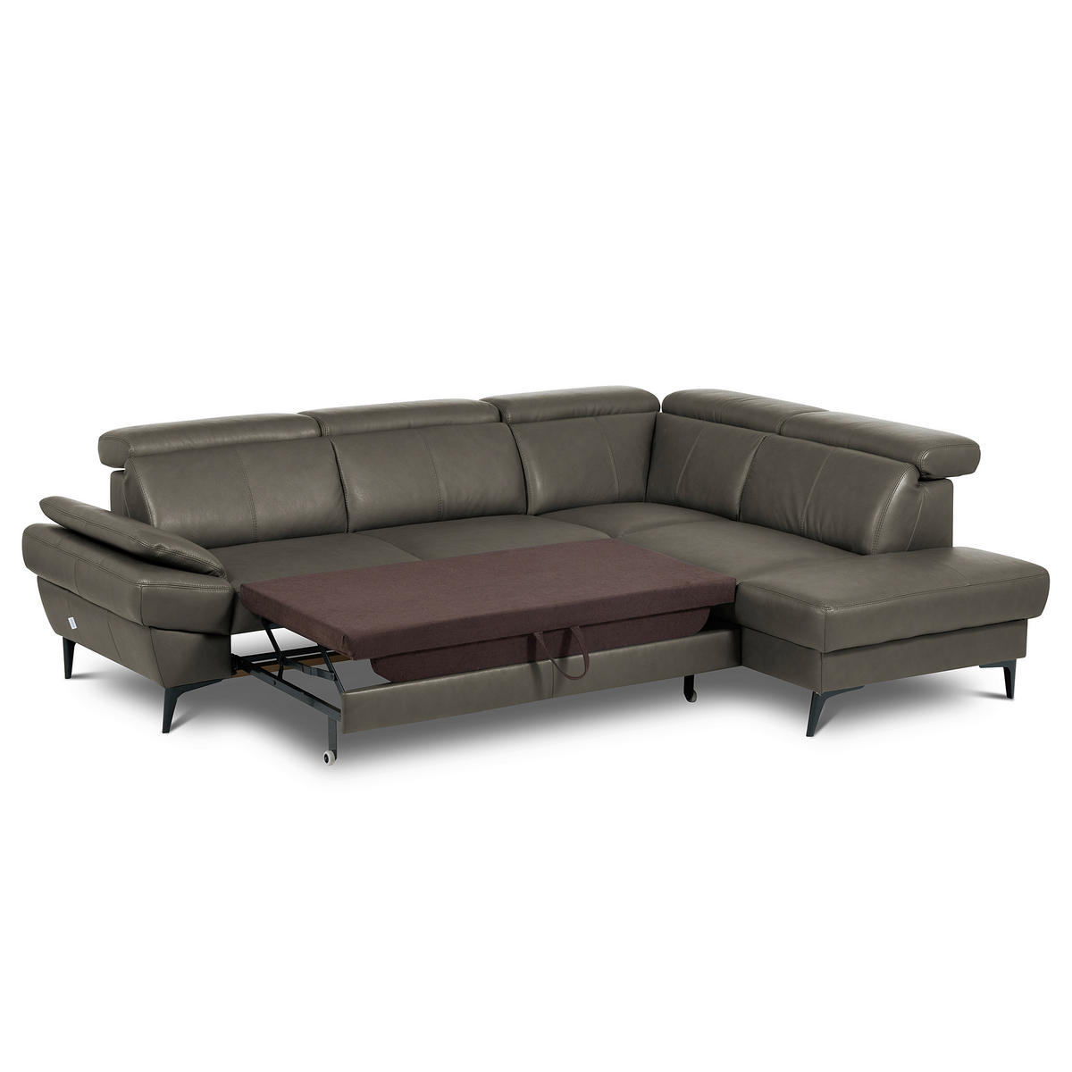 ECKSOFA  in Lederlook Echtleder Schlammfarben  - Schlammfarben/Schwarz, Design, Leder/Textil (264/211cm) - Livetastic