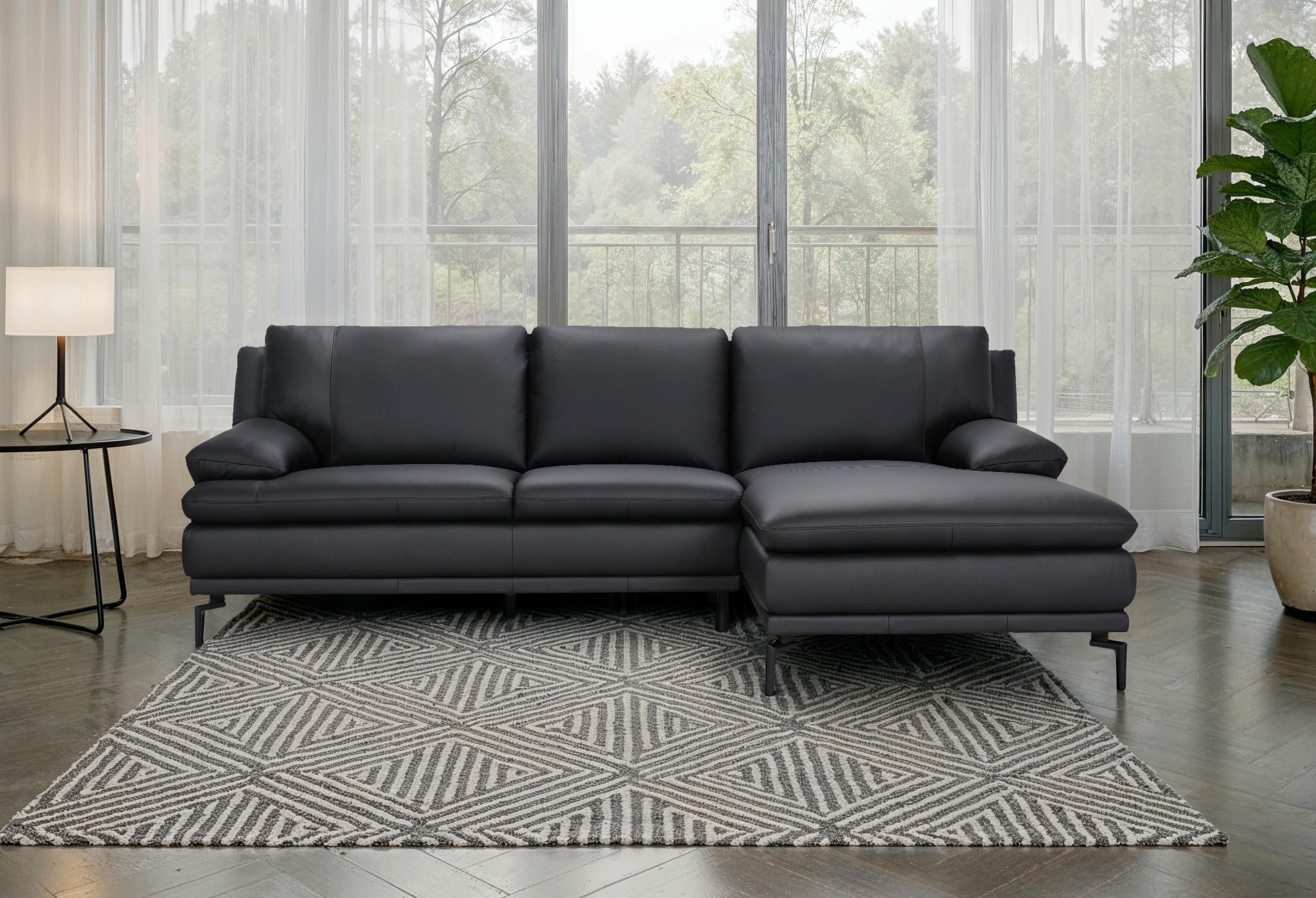 ECKSOFA Schwarz Echtleder  - Schwarz, Design, Leder (248/158cm) - MID.YOU