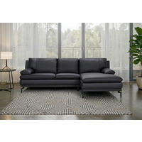 ECKSOFA Schwarz Echtleder  - Schwarz, Design, Leder (248/158cm) - MID.YOU