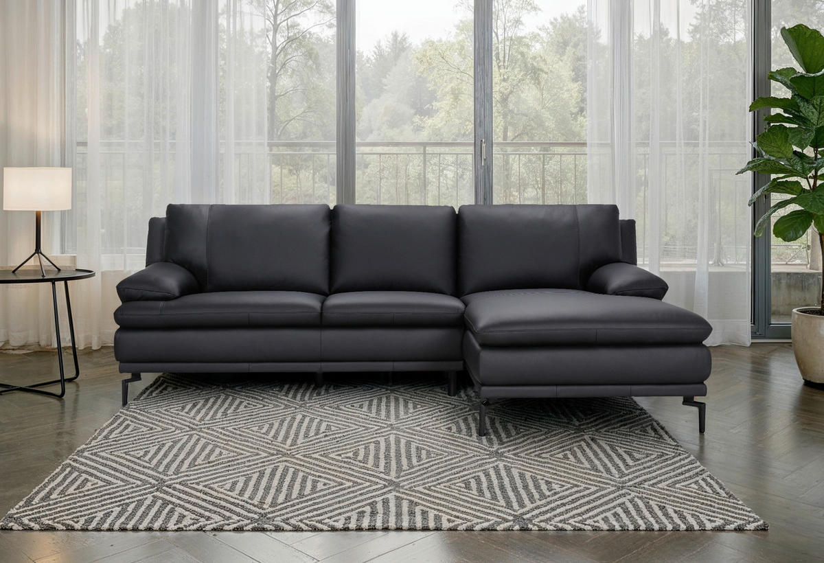 ECKSOFA Schwarz Echtleder  - Schwarz, Design, Leder (248/158cm) - MID.YOU