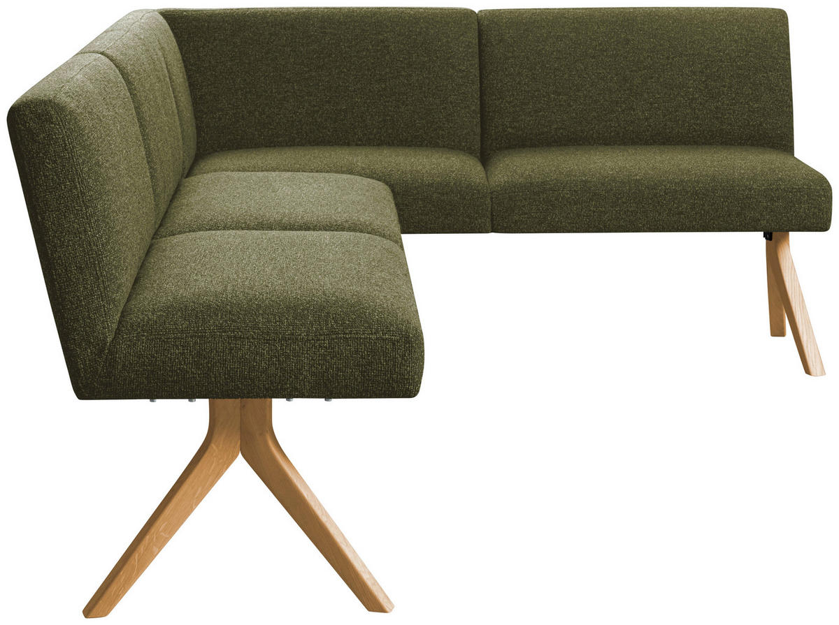 ECKBANK 238/172 cm Webstoff Grün Eiche vollmassiv   - Eichefarben/Grün, KONVENTIONELL, Holz/Textil (238/172cm) - Linea Natura