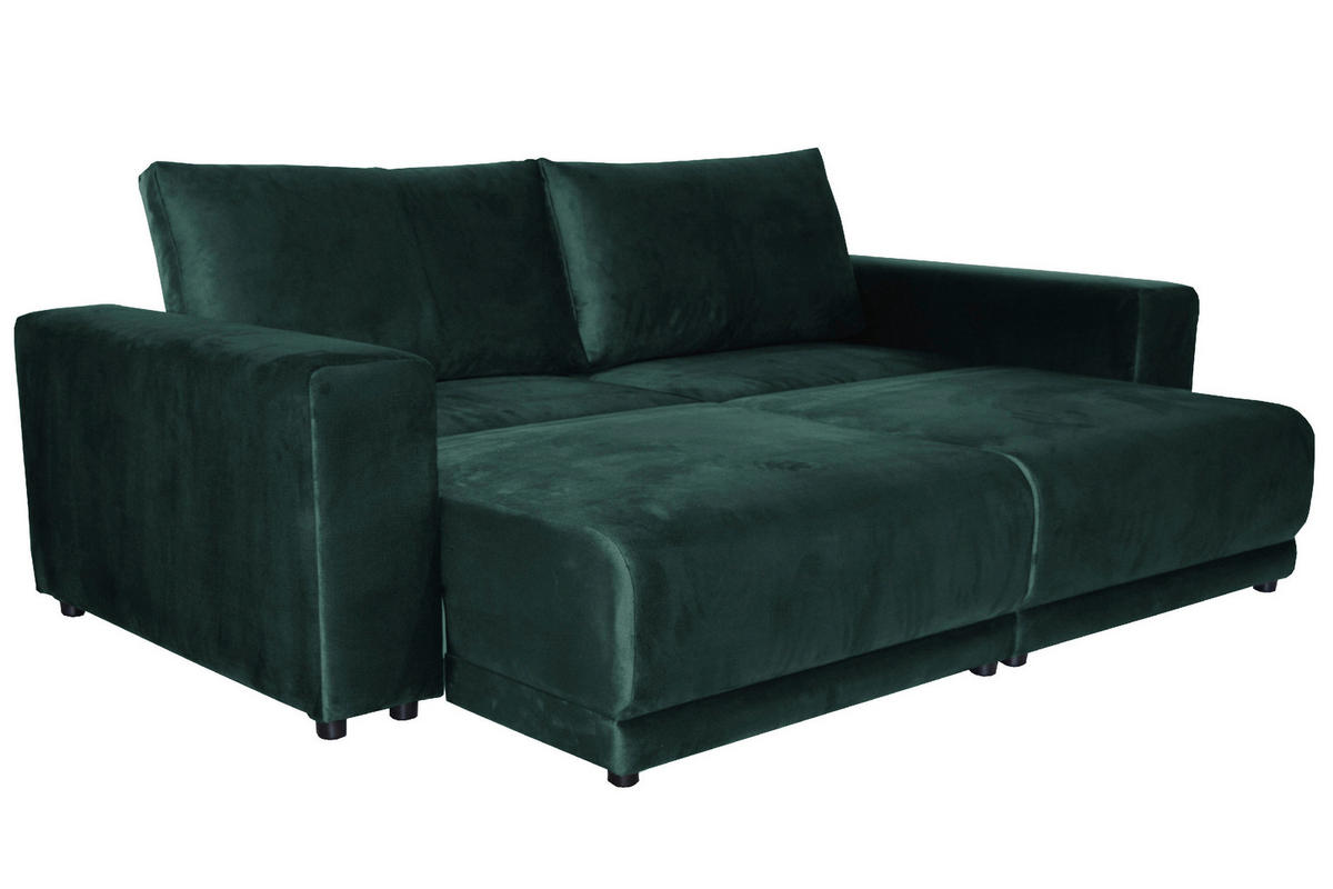 BIGSOFA in Velours Grün  - Schwarz/Grün, Design, Kunststoff/Textil (256/88/120cm) - home24