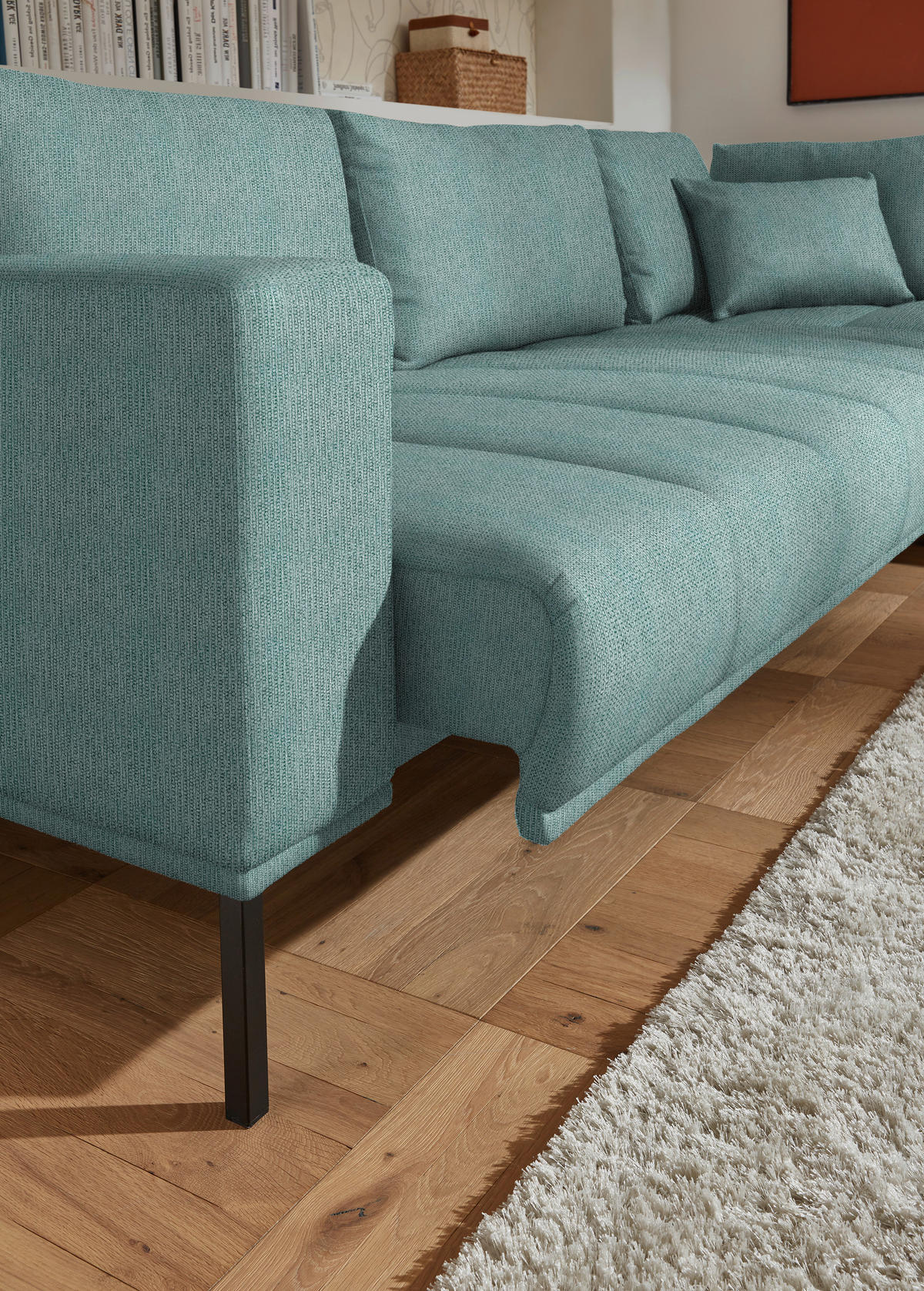 ECKSOFA  in Flachgewebe Hellblau  308/270 cm  - Schwarz/Hellblau, Design, Textil/Metall (308/270cm) - Pure Home Lifestyle