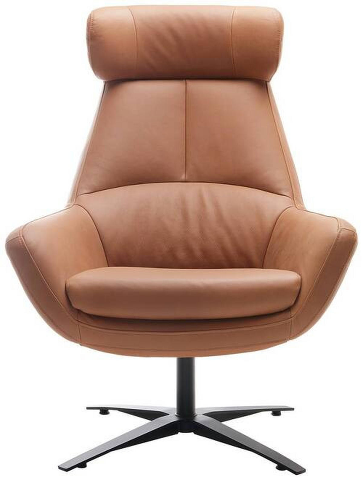 SESSEL in Echtleder Cognac  - Cognac/Schwarz, Modern, Leder/Metall (81/112/83cm) - Trendmanufaktur
