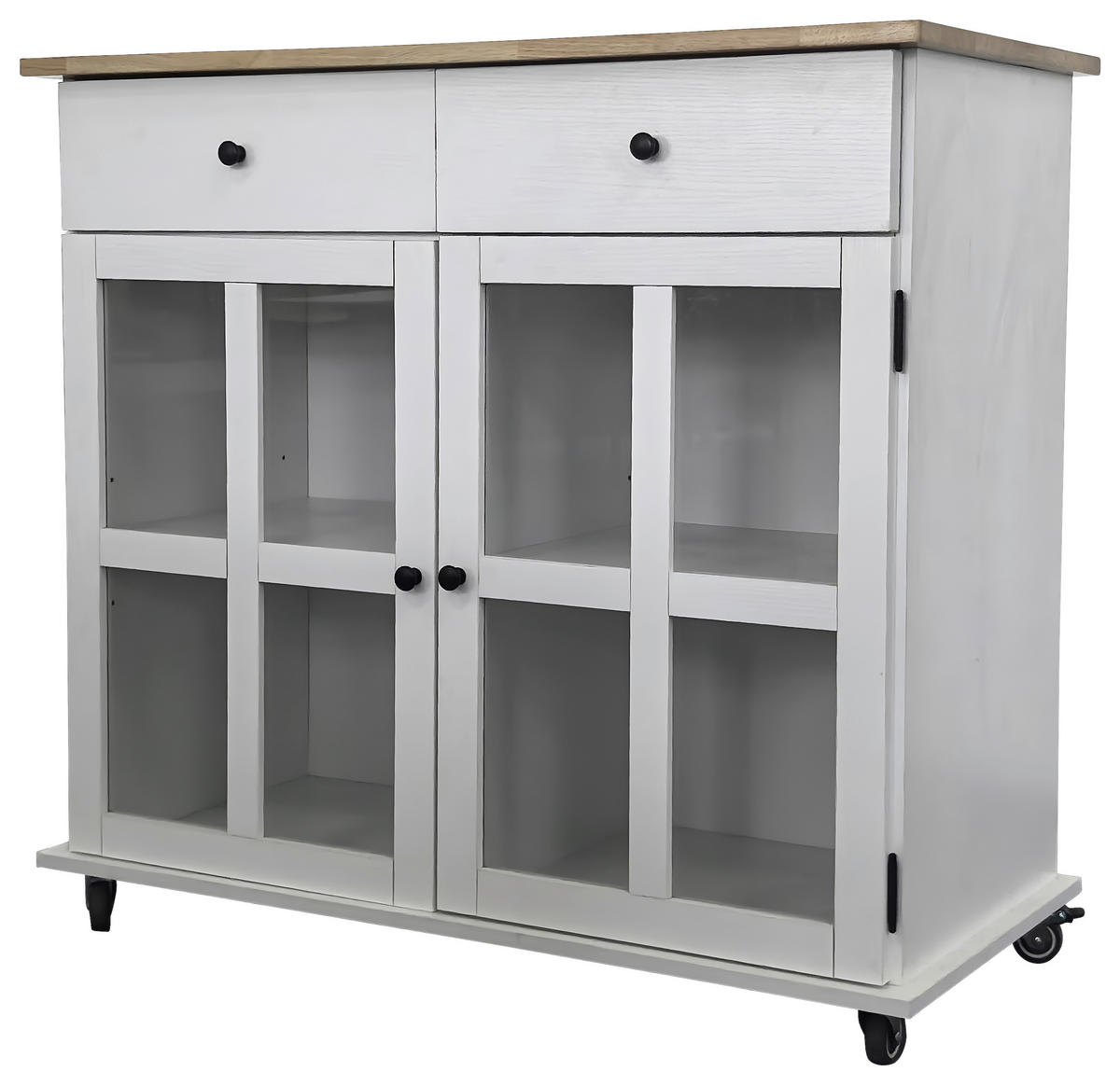 SERVIERWAGEN Kautschukholz vollmassiv Weiß  - Schwarz/Weiß, Basics, Glas/Holz (95/88/47cm) - MID.YOU