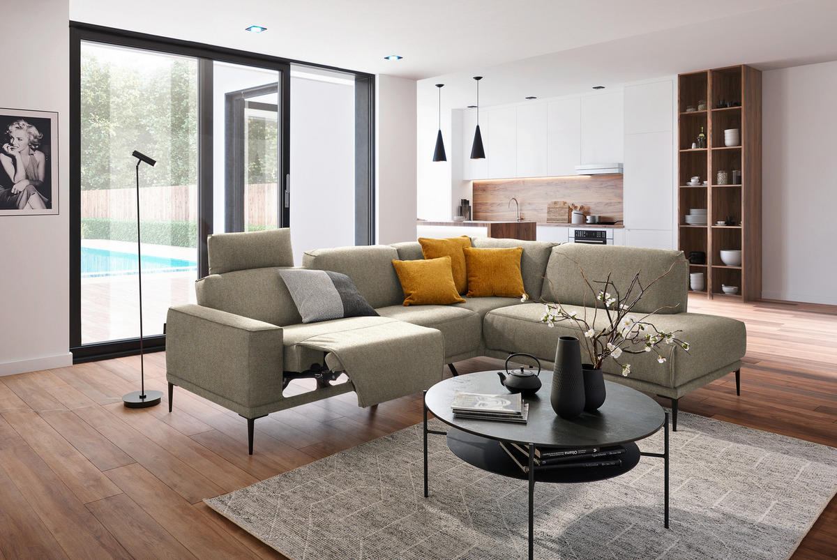 ECKSOFA in Flachgewebe Sandfarben  - Sandfarben/Schwarz, Design, Textil/Metall (260/210cm) - Johann Jakob