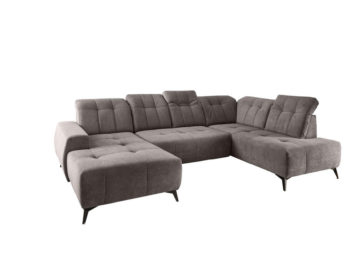 WOHNLANDSCHAFT SANO Graubraun Chenille  - Graubraun/Schwarz, MODERN, Textil/Metall (200/337/180cm) - Livetastic