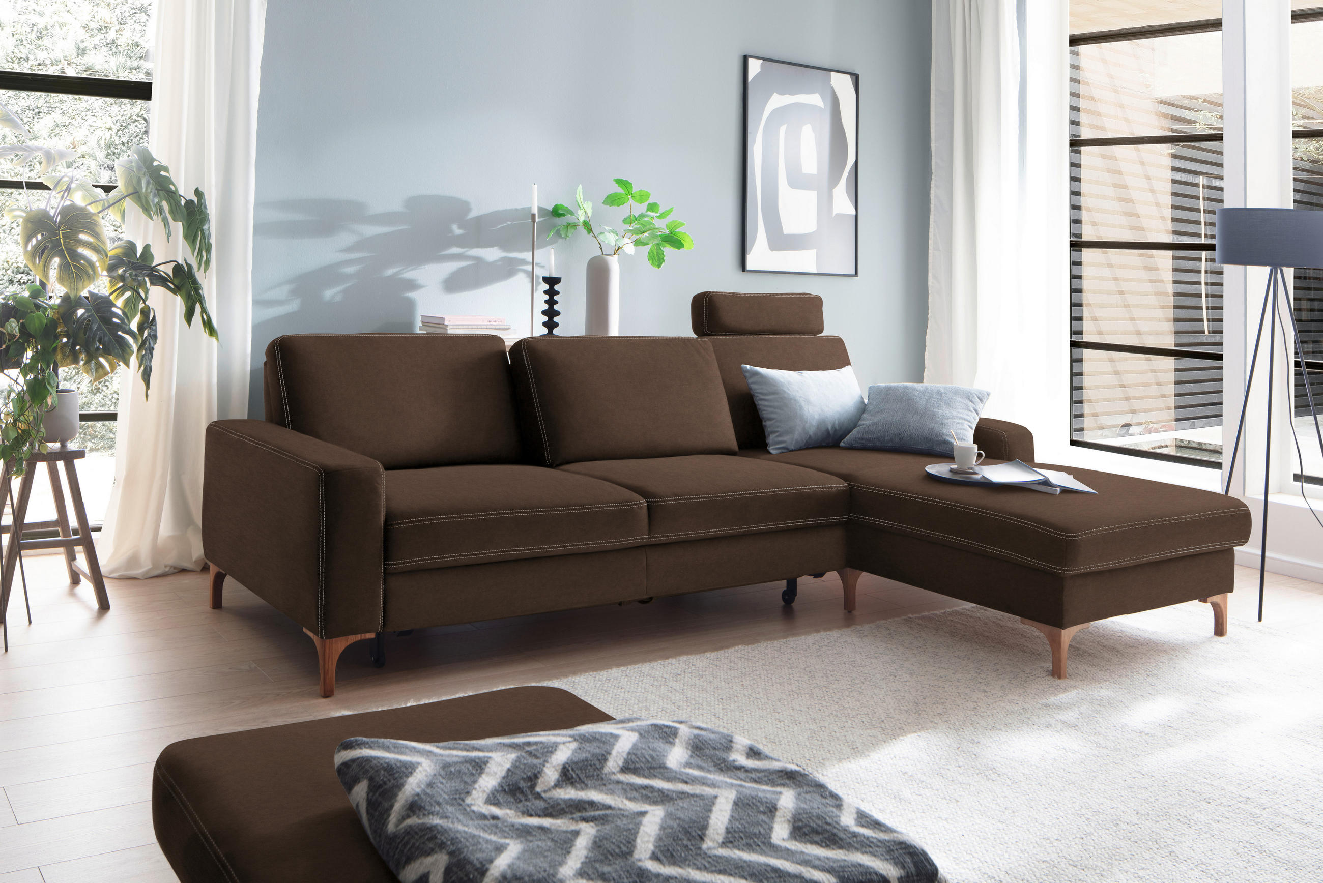 ECKSOFA in Mikrofaser Braun  - Eichefarben/Beige, Design, Holz/Textil (278/185cm) - Pure Home Lifestyle
