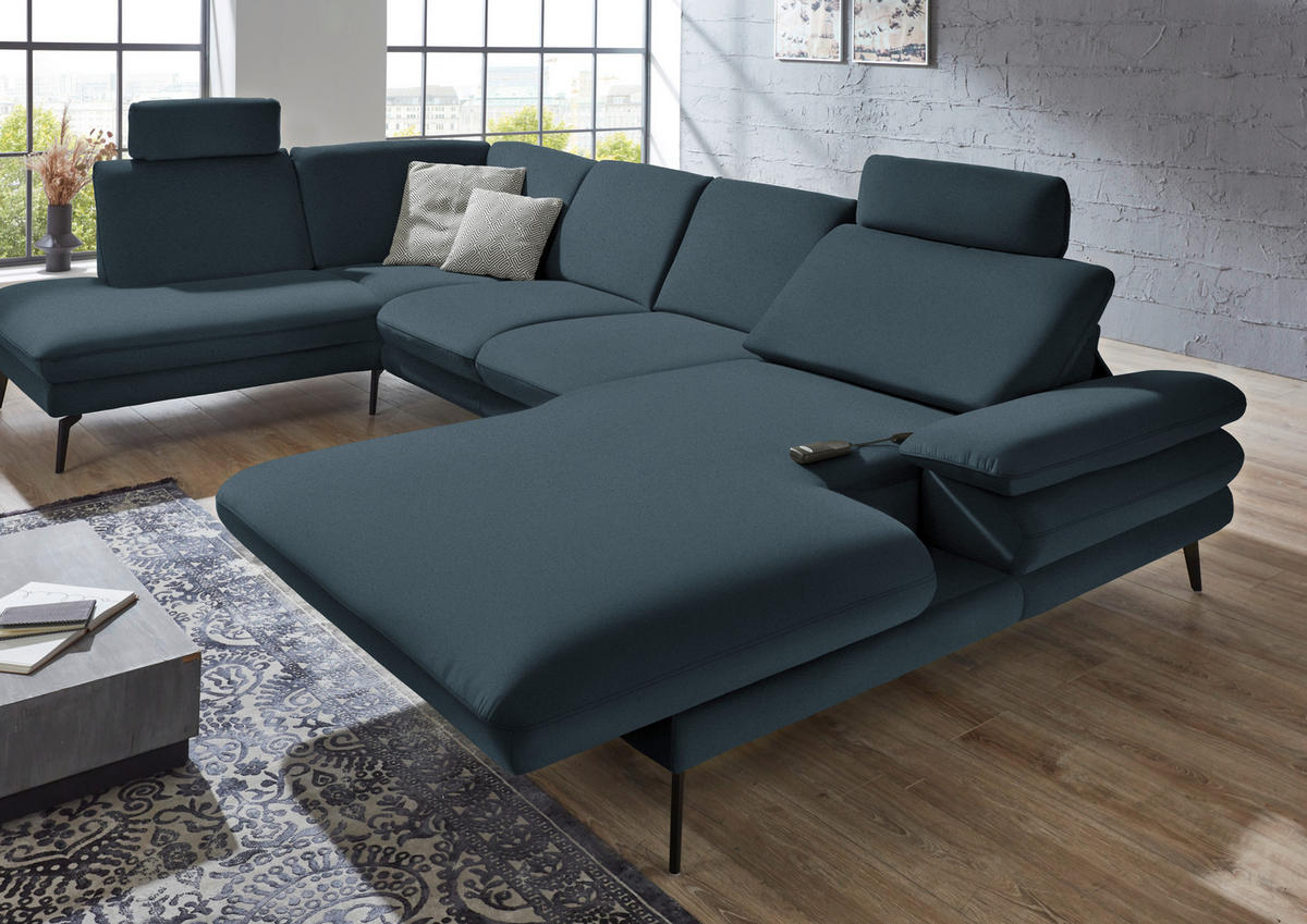 WOHNLANDSCHAFT Dunkelblau Webstoff  - Schwarz/Dunkelblau, Design, Textil/Metall (208/344/180cm) - Dieter Knoll
