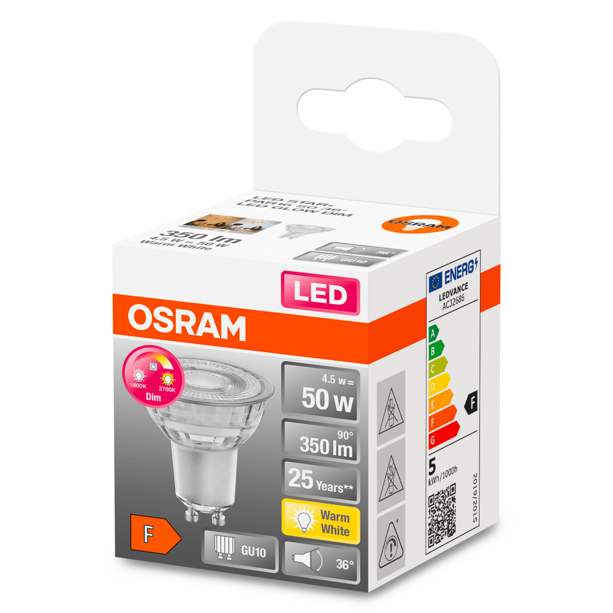 LED-LEUCHTMITTEL   GU10 4,5 W 350 lm 2 Stück  - Basics, Glas (5/5,4cm) - Osram