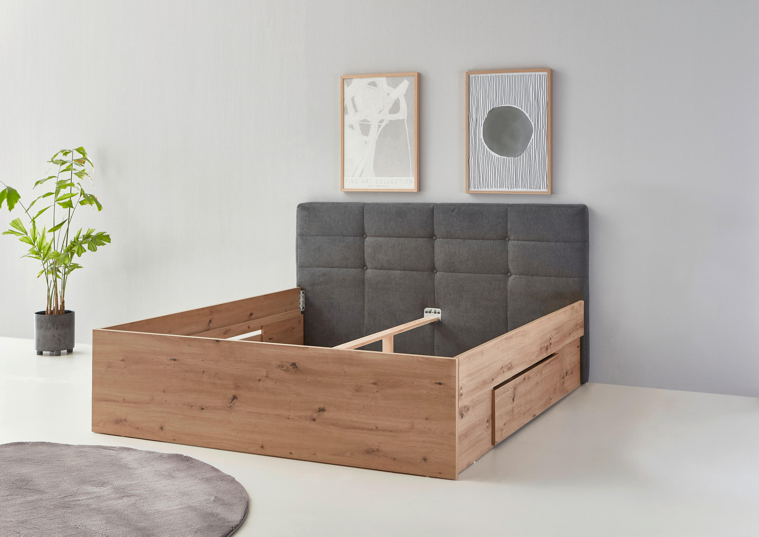 KREVET   180/200 cm   antracit, hrast Artisan  - hrast Artisan/antracit, Moderno, drvni materijal (180/200cm) - Xora