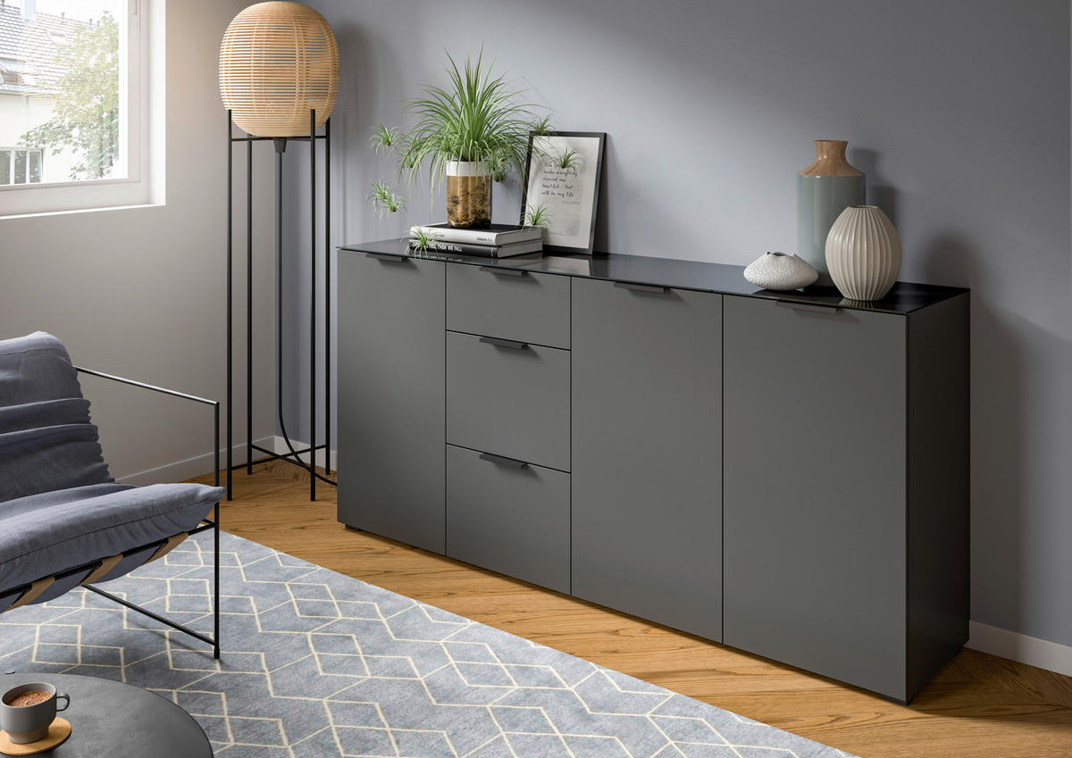 KOMODA   179/86/40 cm   antracit  - antracit, Design, staklo/drvni materijal (179/86/40cm) - Livetastic
