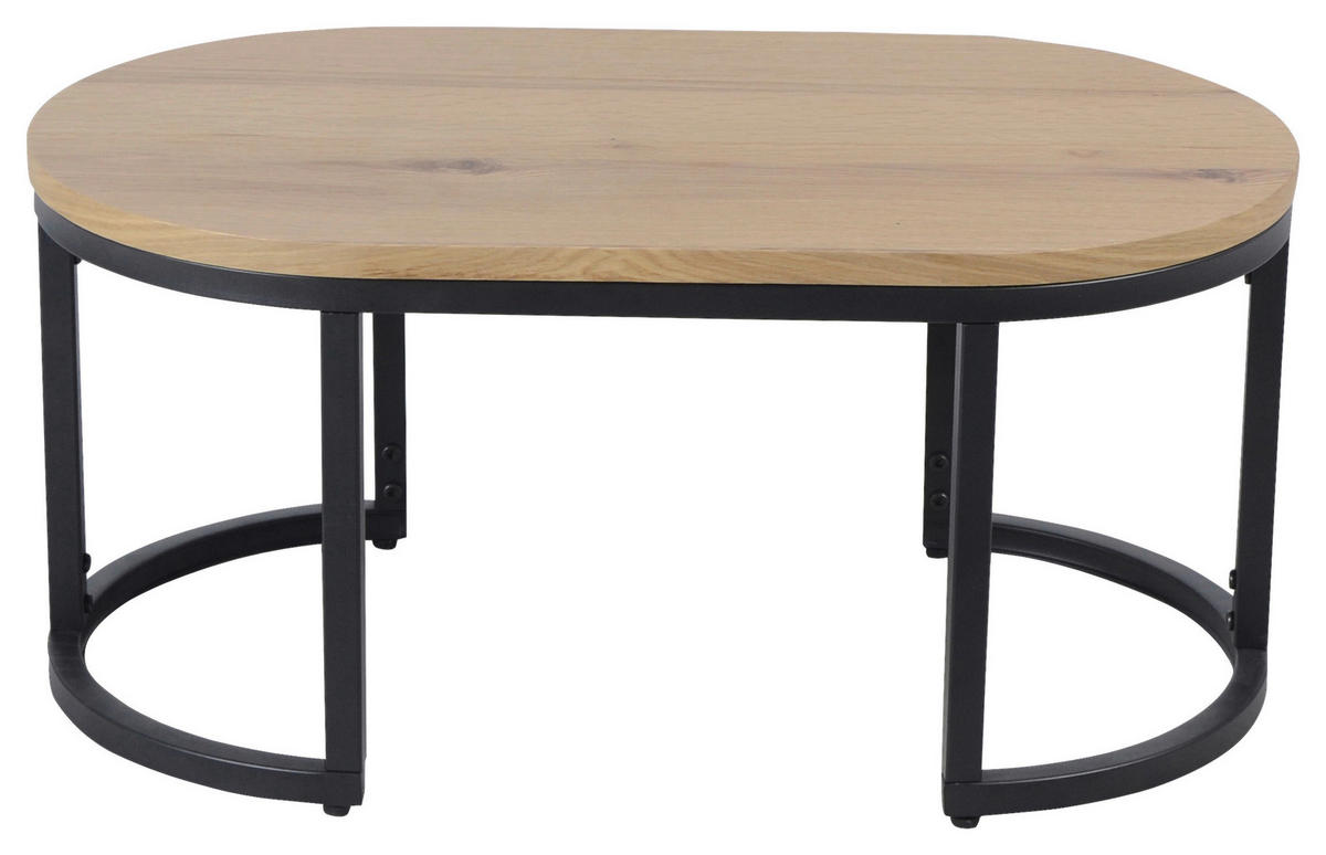 COUCHTISCHSET in Holz, Metall, Holzwerkstoff 70/70/42 cm  - Eichefarben/Schwarz, Konventionell, Holz/Holzwerkstoff (70/70/42cm) - Stylife