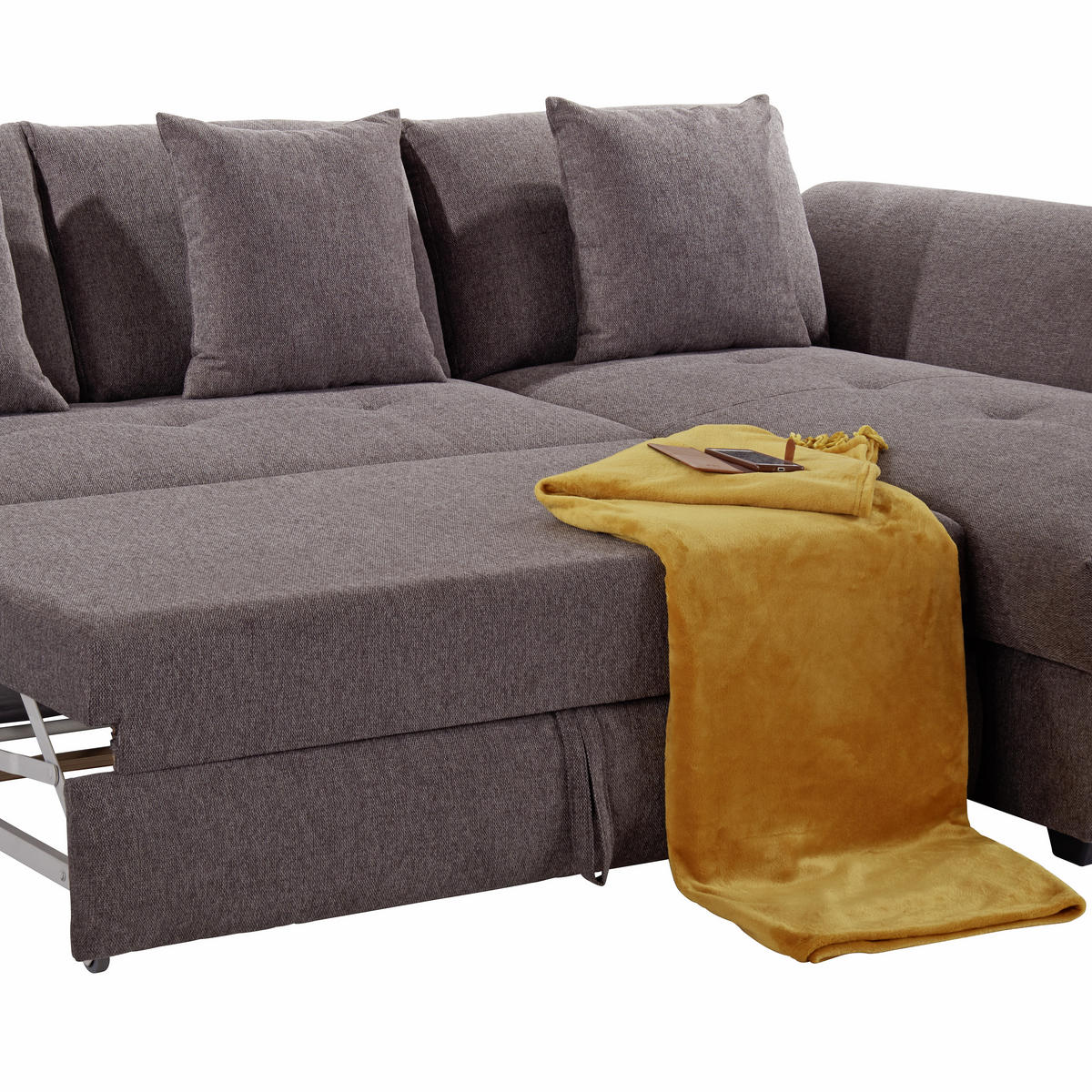 ECKSOFA in Webstoff Braun  - Braun, Design, Kunststoff/Textil (278/187cm) - Livetastic