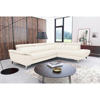 ECKSOFA  in Echtleder Creme  228/283 cm  - Silberfarben/Creme, Design, Leder/Metall (228/283cm) - Livetastic