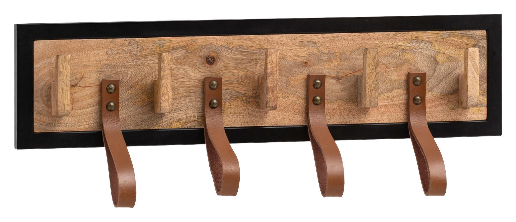 GARDEROBA ZIDNA   smeđa, crna  drvo, metal, koža  - smeđa/crna, Design, koža/drvo (60/15/6cm) - MID.YOU