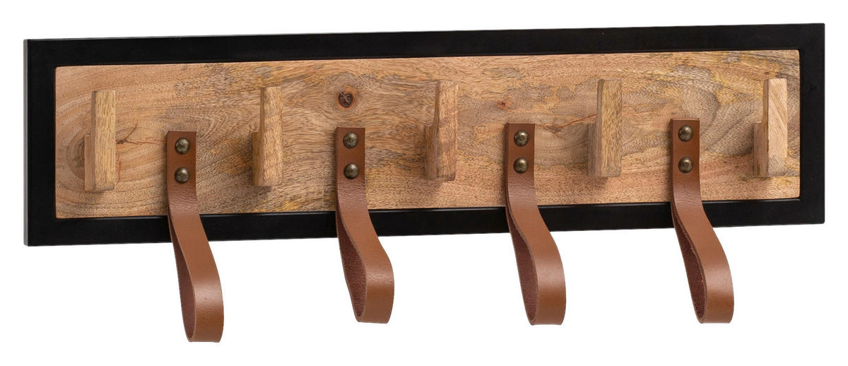 GARDEROBA ZIDNA   smeđa, crna  drvo, metal, koža  - smeđa/crna, Design, koža/drvo (60/15/6cm) - MID.YOU