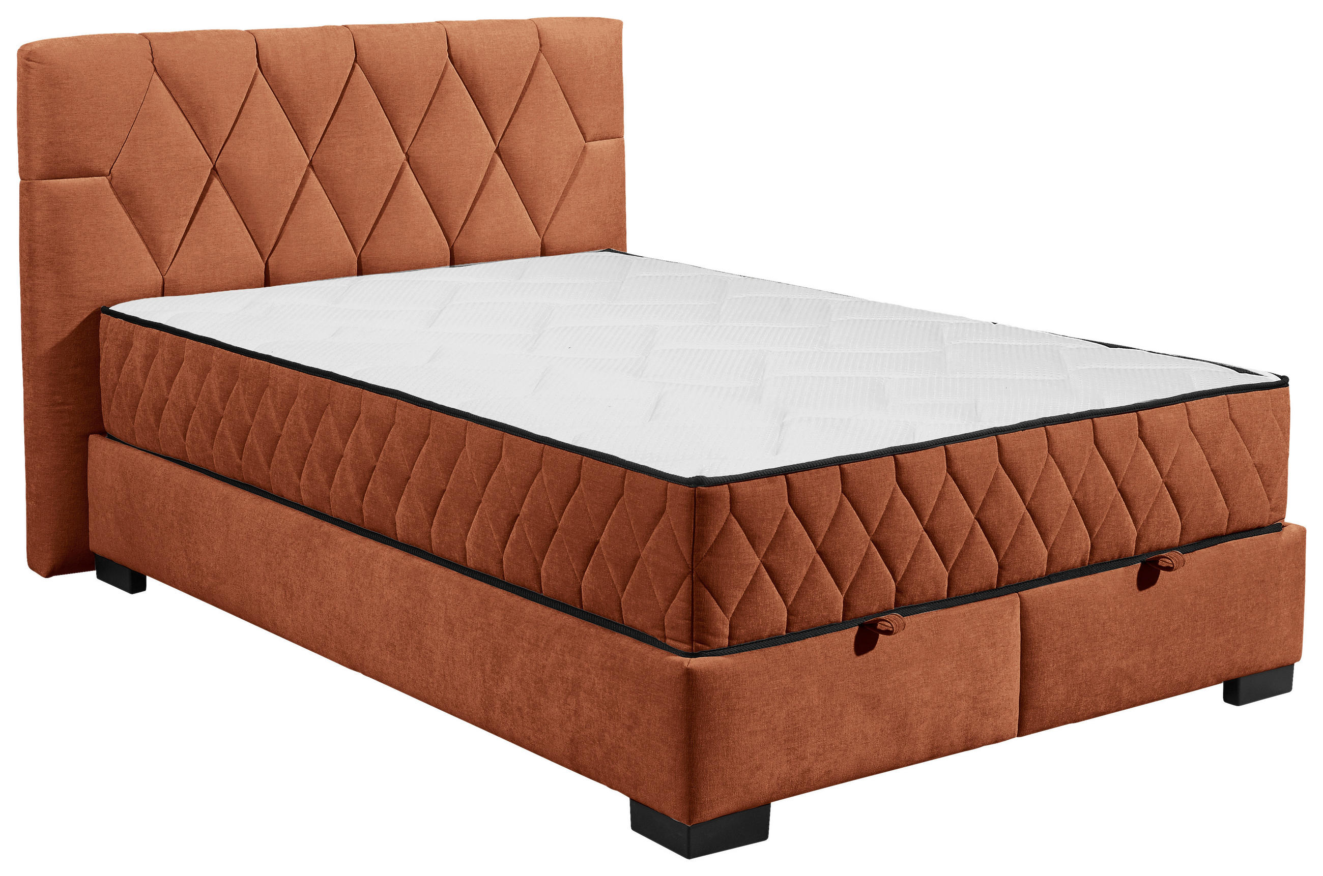 BOXBETT 140/200 cm,  in Cognac, gepolstertes Kopfteil, Bettkasten, Matratzen, H3 + H4 = fest + sehr fest  - Cognac/Schwarz, MODERN, Holzwerkstoff/Kunststoff (140/200cm) - MID.YOU