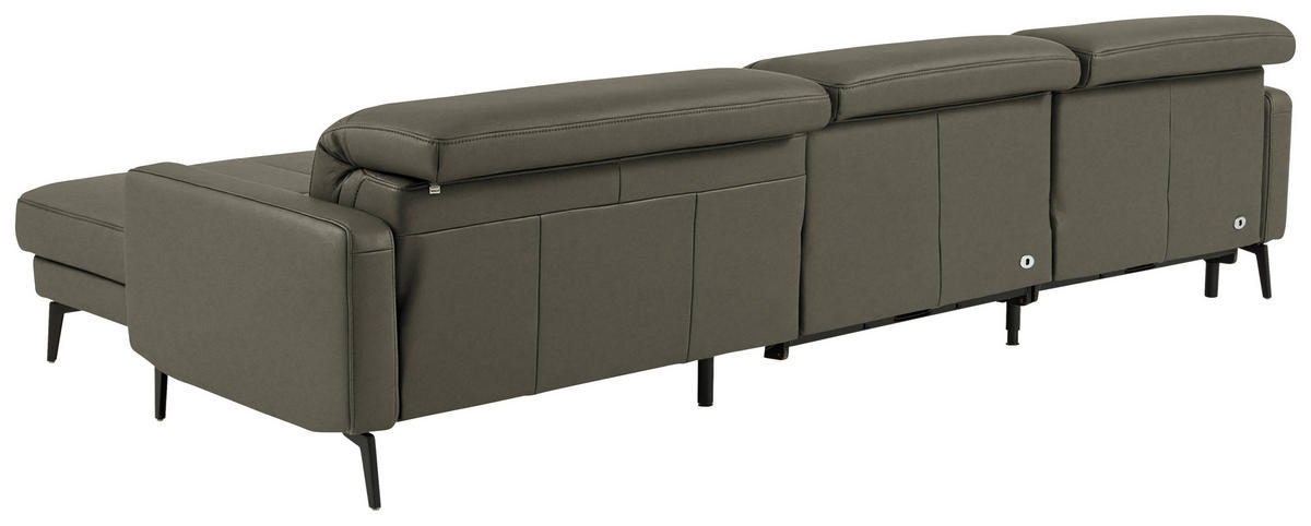 ECKSOFA  Echtleder Graubraun  - Graubraun/Schwarz, Design, Leder/Metall (323/179cm) - Dieter Knoll