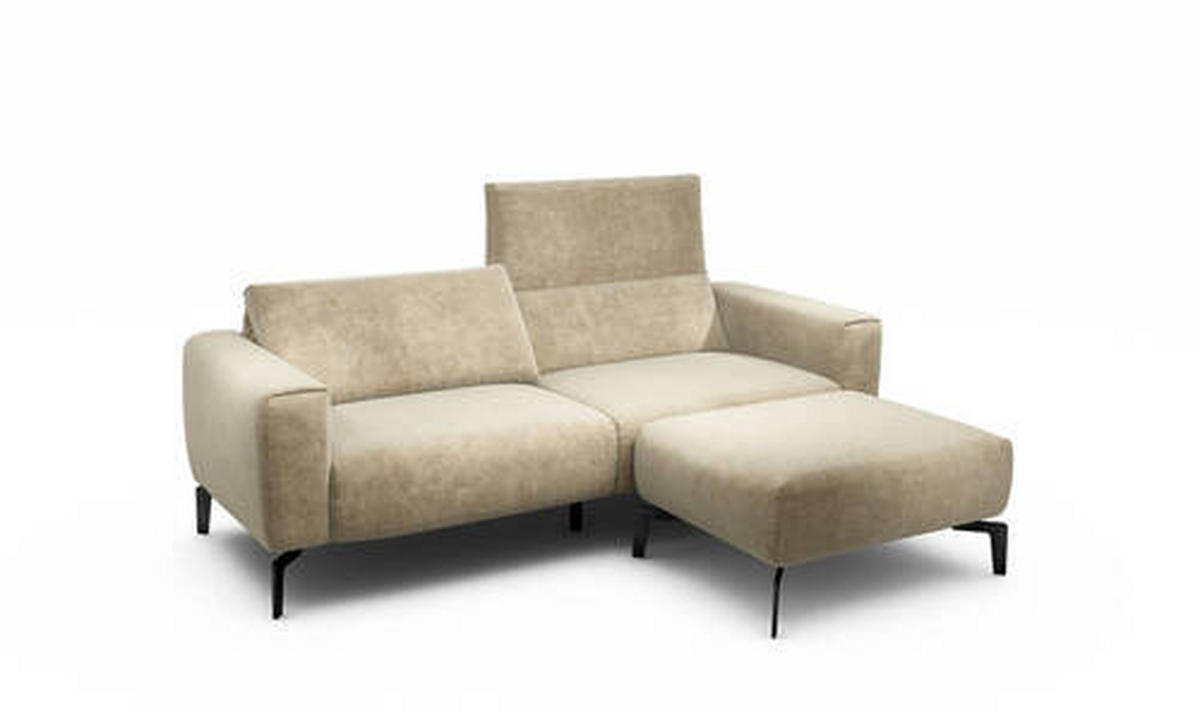 2,5-Sitzer inkl. Hocker in Samt Sandfarben  - Sandfarben/Schwarz, Design, Textil/Metall (220/86/86-94cm) - SENSOO
