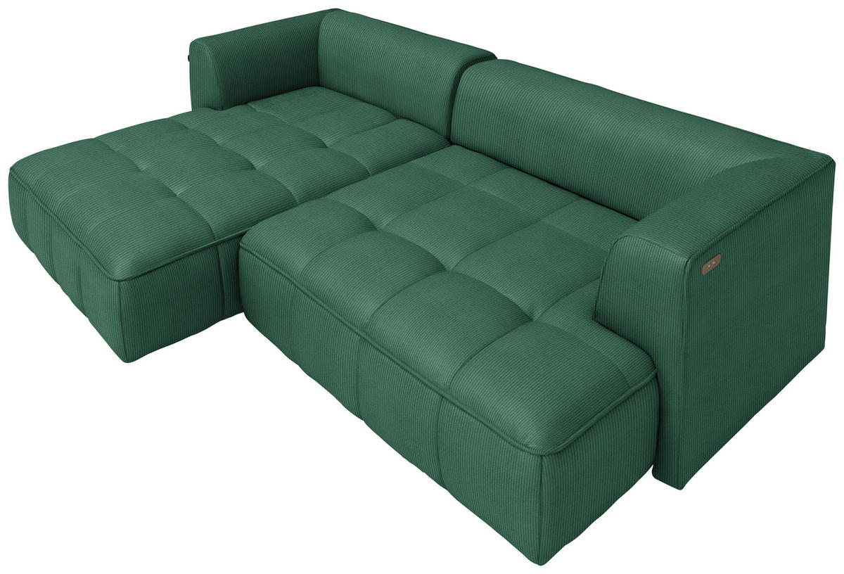 ECKSOFA Feincord Dunkelgrün  - Dunkelgrün/Schwarz, Design, Kunststoff/Textil (188/288cm) - Welnova