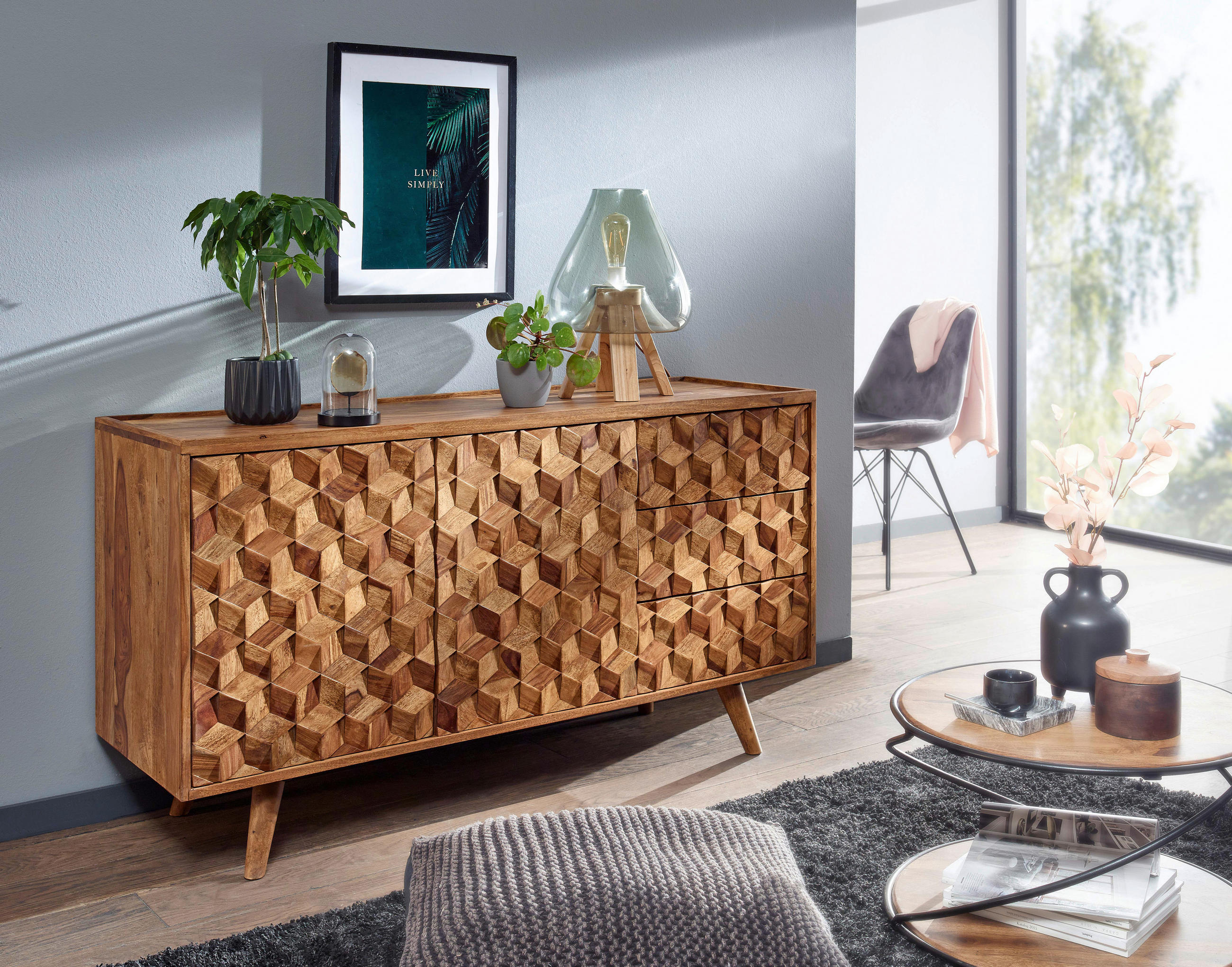 SIDEBOARD  in 138/76/45 cm  - Sheeshamfarben, Design, Holz (138/76/45cm) - MID.YOU