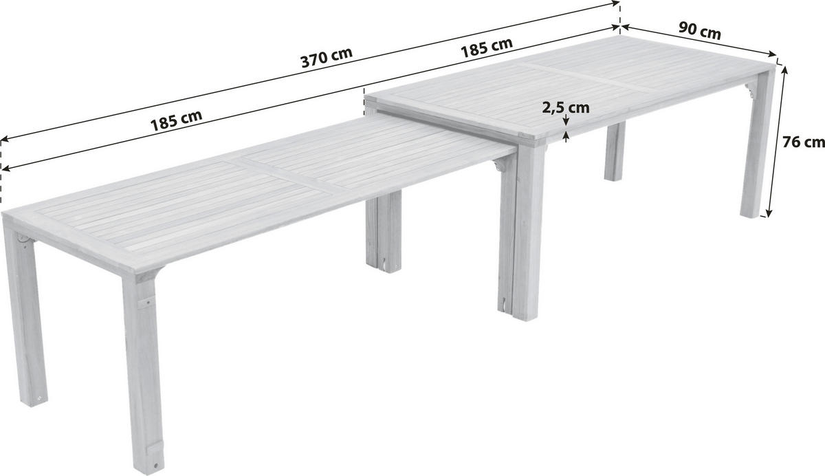 GARTENTISCH 185/90/76 cm Holz rechteckig  - Braun, KONVENTIONELL, Holz (185/90/76cm) - Gardenson