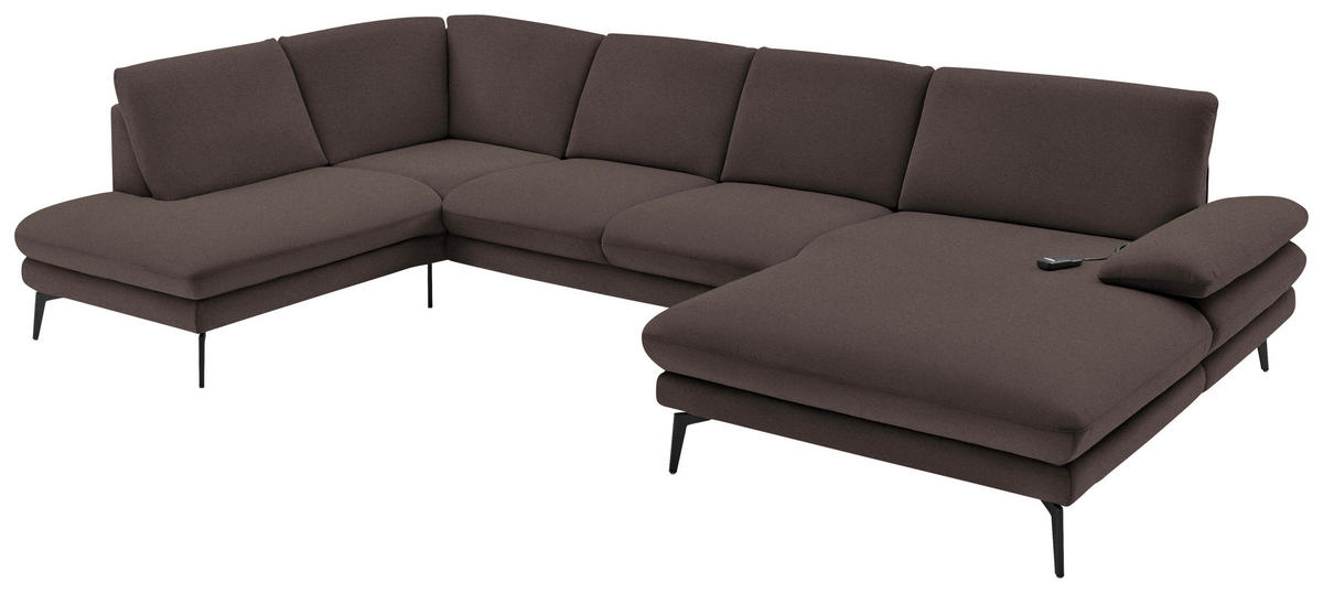 WOHNLANDSCHAFT in Webstoff Dunkelbraun  - Dunkelbraun/Schwarz, Design, Textil/Metall (208/344/180cm) - Dieter Knoll