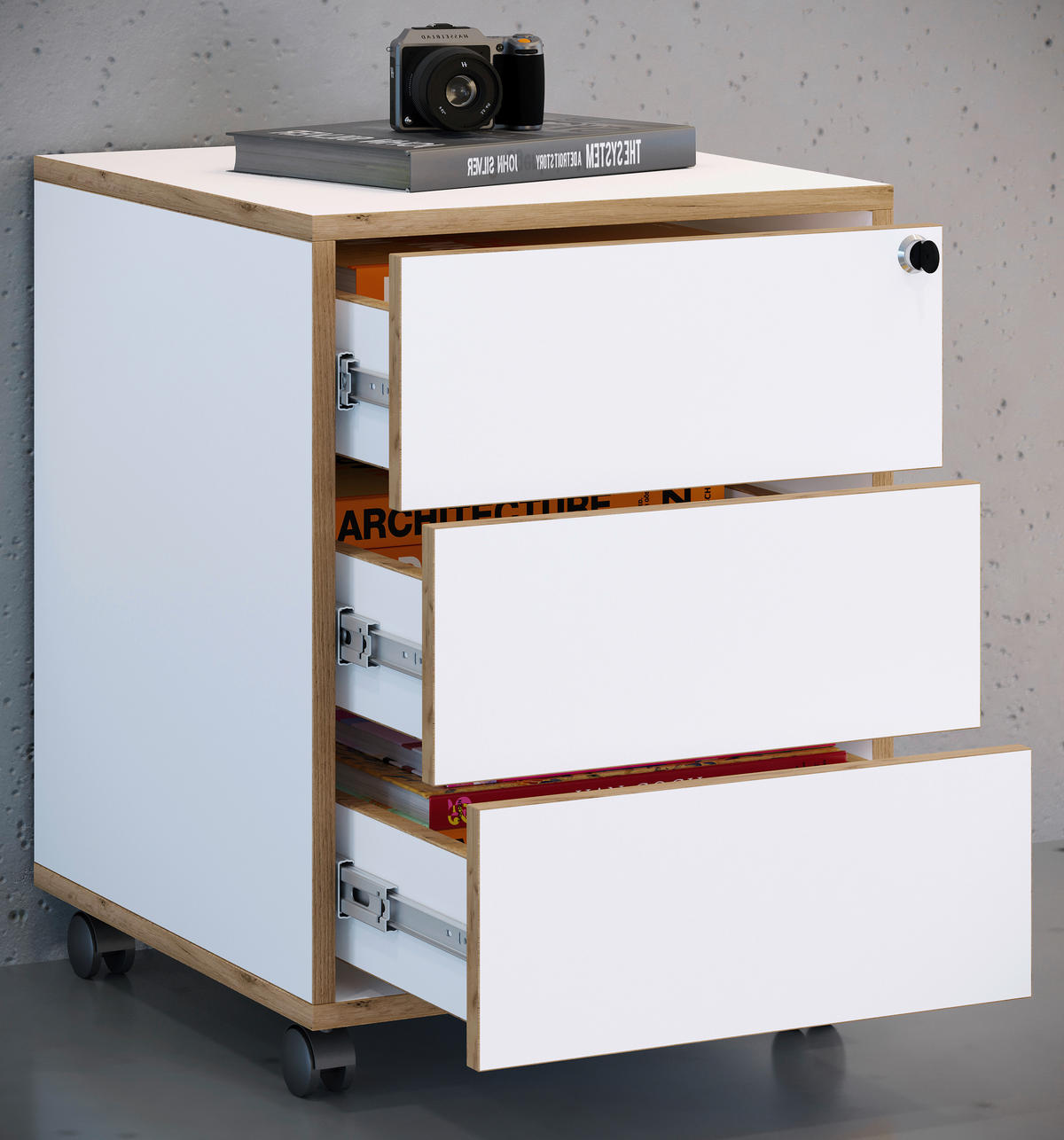 ROLLCONTAINER 42/50/45 cm  - Honigeiche/Weiss, Design, Holzwerkstoff/Kunststoff (42/50/45cm) - MID.YOU