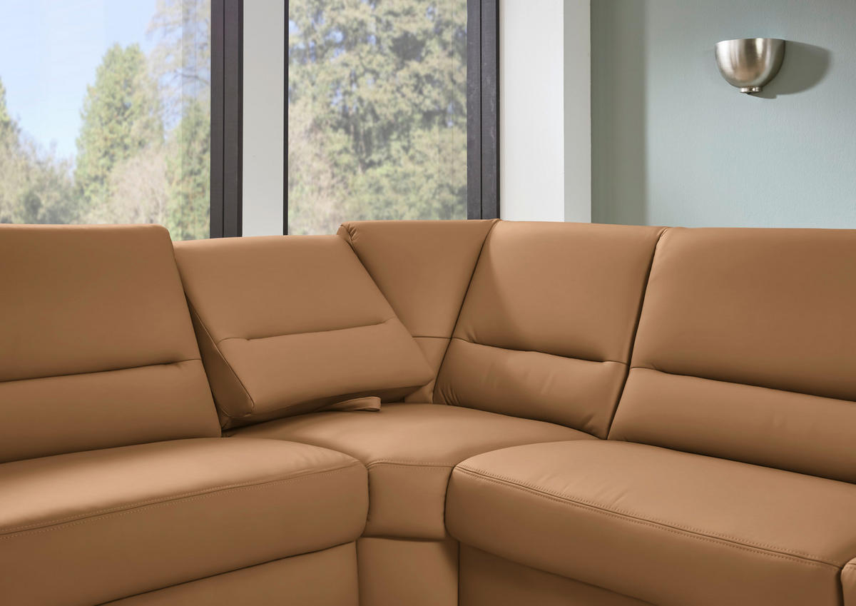 ECKSOFA  in Echtleder Hellbraun  249/290 cm  - Hellbraun/Schwarz, KONVENTIONELL, Leder/Metall (249/290cm) - Beldomo Premium