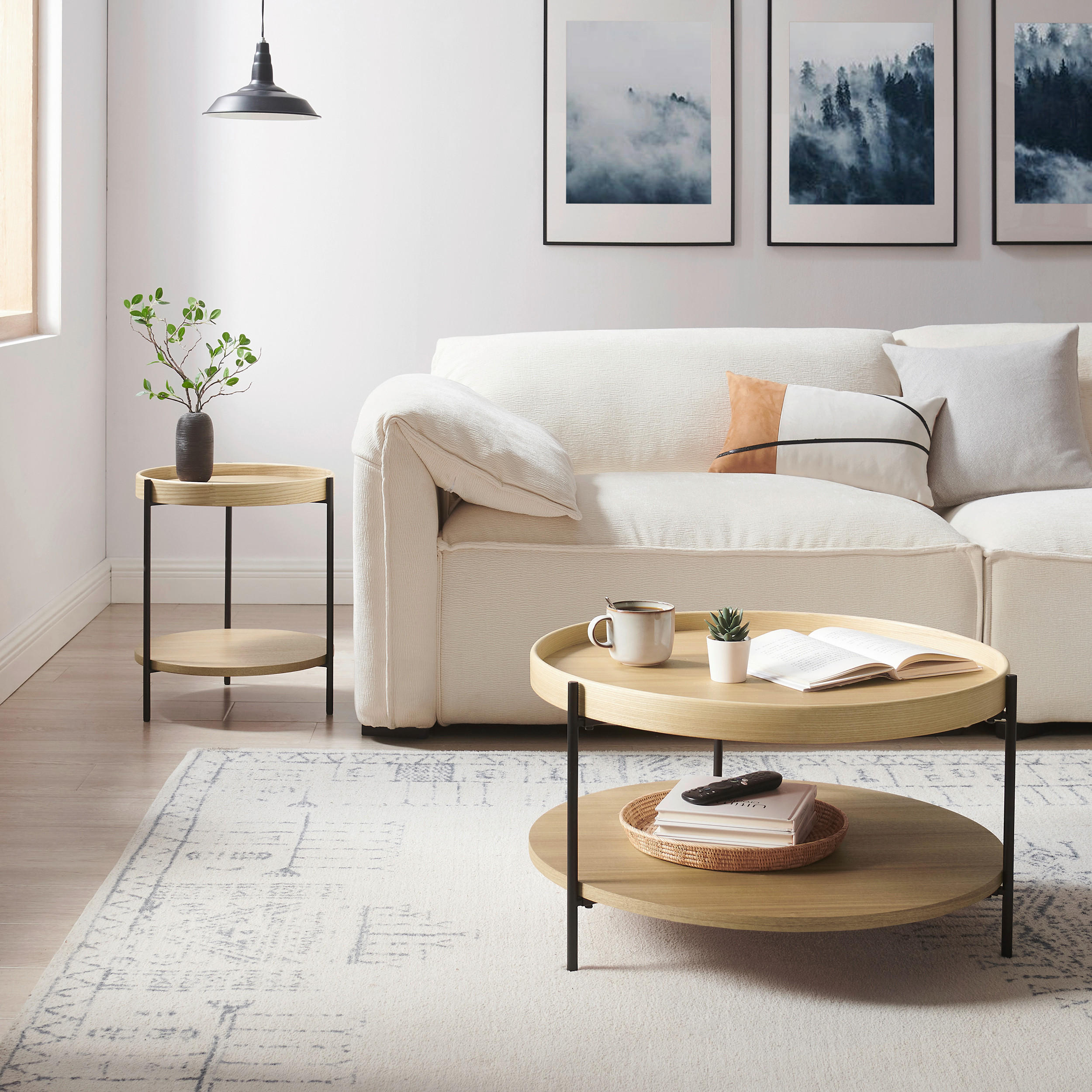 COUCHTISCHSET in Holzwerkstoff 44-69/44-69/49-39 cm  - Eichefarben/Schwarz, Design, Holzwerkstoff/Metall (44-69/44-69/49-39cm) - Livetastic
