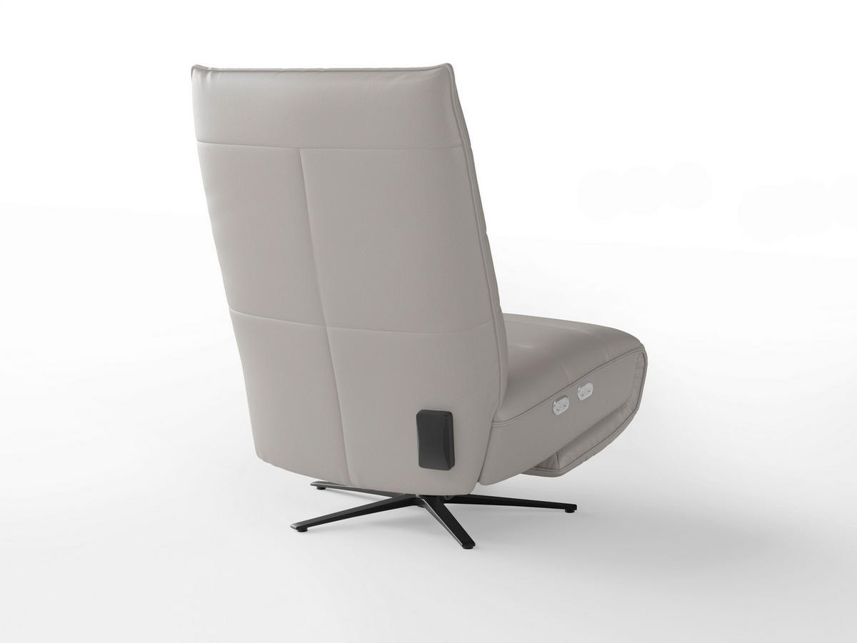 RELAXSESSEL EVE E Echtleder Kopfteilverstellung, Rücken echt    - Hellgrau/Schwarz, Basics, Leder/Metall (80/109/98cm) - Sit & More
