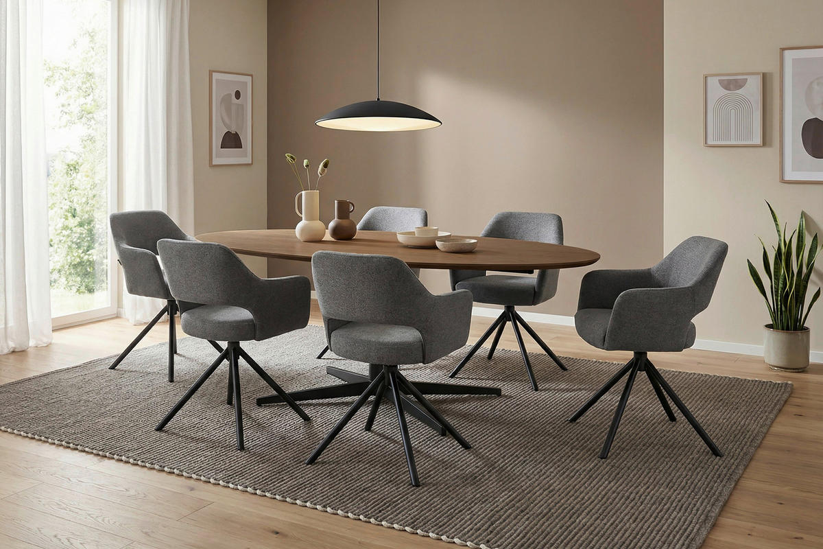 ESSTISCH 200/100/76 cm Echtholz  Metall, Holzwerkstoff in verschiedenen Größen erhältlich oval Eichefarben  - Eichefarben/Schwarz, MODERN, Holzwerkstoff/Metall (200/100/76cm) - Schöner Wohnen