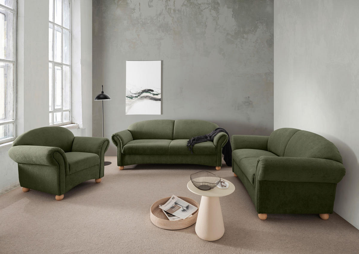 2-SITZER-SOFA in Mikrofaser Grün  - Wildeiche/Grün, Konventionell, Holz/Textil (151/94/80cm) - Livetastic
