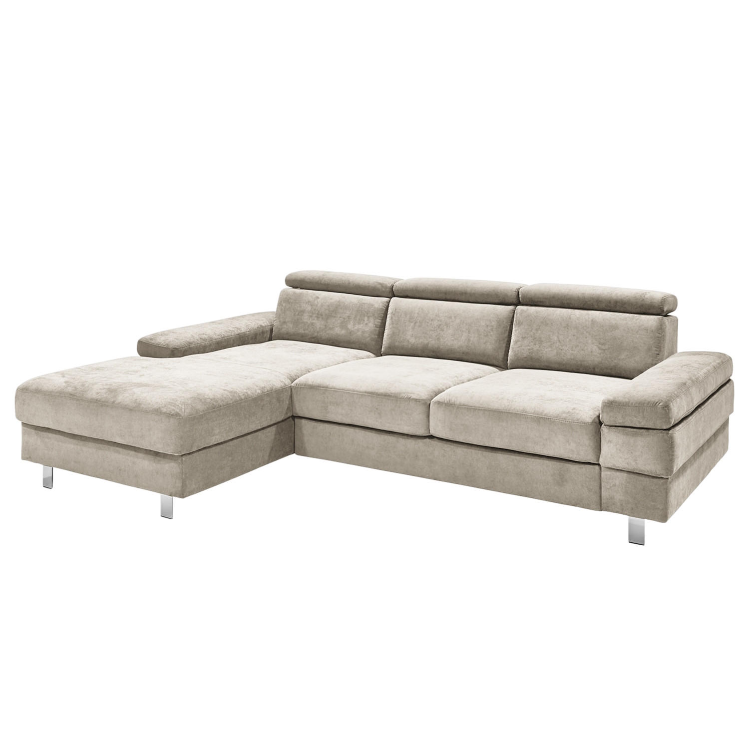 ECKSOFA in Webstoff Greige  - Greige/Silberfarben, KONVENTIONELL, Textil/Metall (260/82/182cm) - Trendmanufaktur