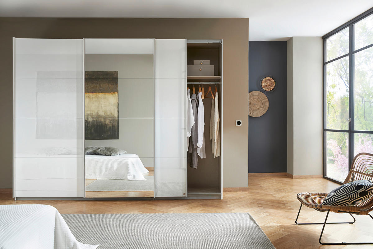 SCHWEBETÜRENSCHRANK in Weiss  - Weiss, Konventionell, Glas/Holzwerkstoff (271/210/62cm) - Xora