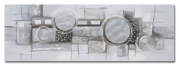 Monee Ölgemälde Grau, Schwarz, Silber, Weiß 150x55 cm