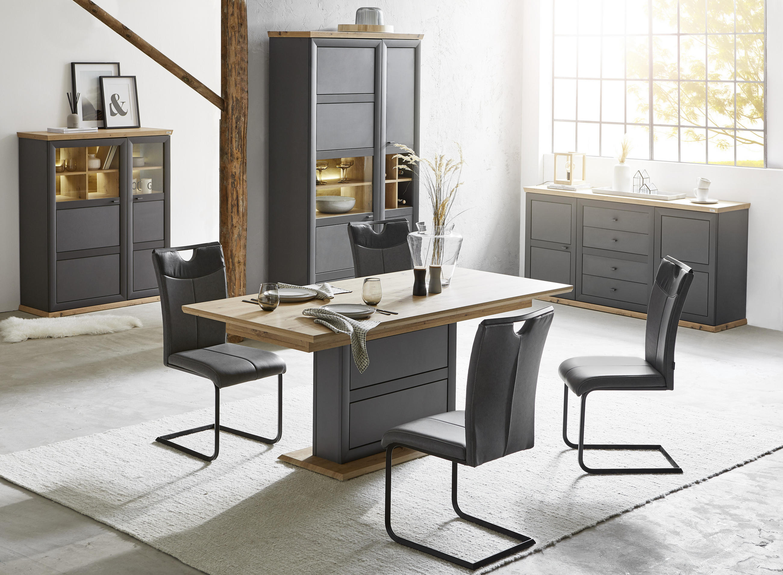HIGHBOARD Eiche Artisan Beleuchtung - Eichefarben/Anthrazit, Design, Glas/Holzwerkstoff (110/134,4/43cm) - Hom`in