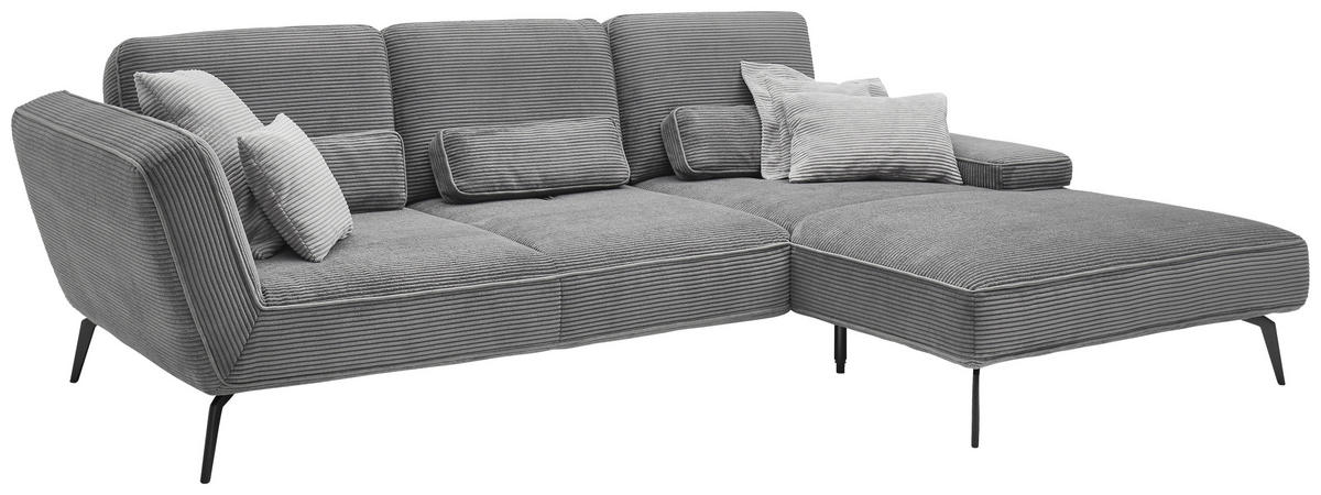 ECKSOFA Grau Cord  - Schwarz/Grau, KONVENTIONELL, Textil/Metall (304/205cm) - SetOne by Musterring