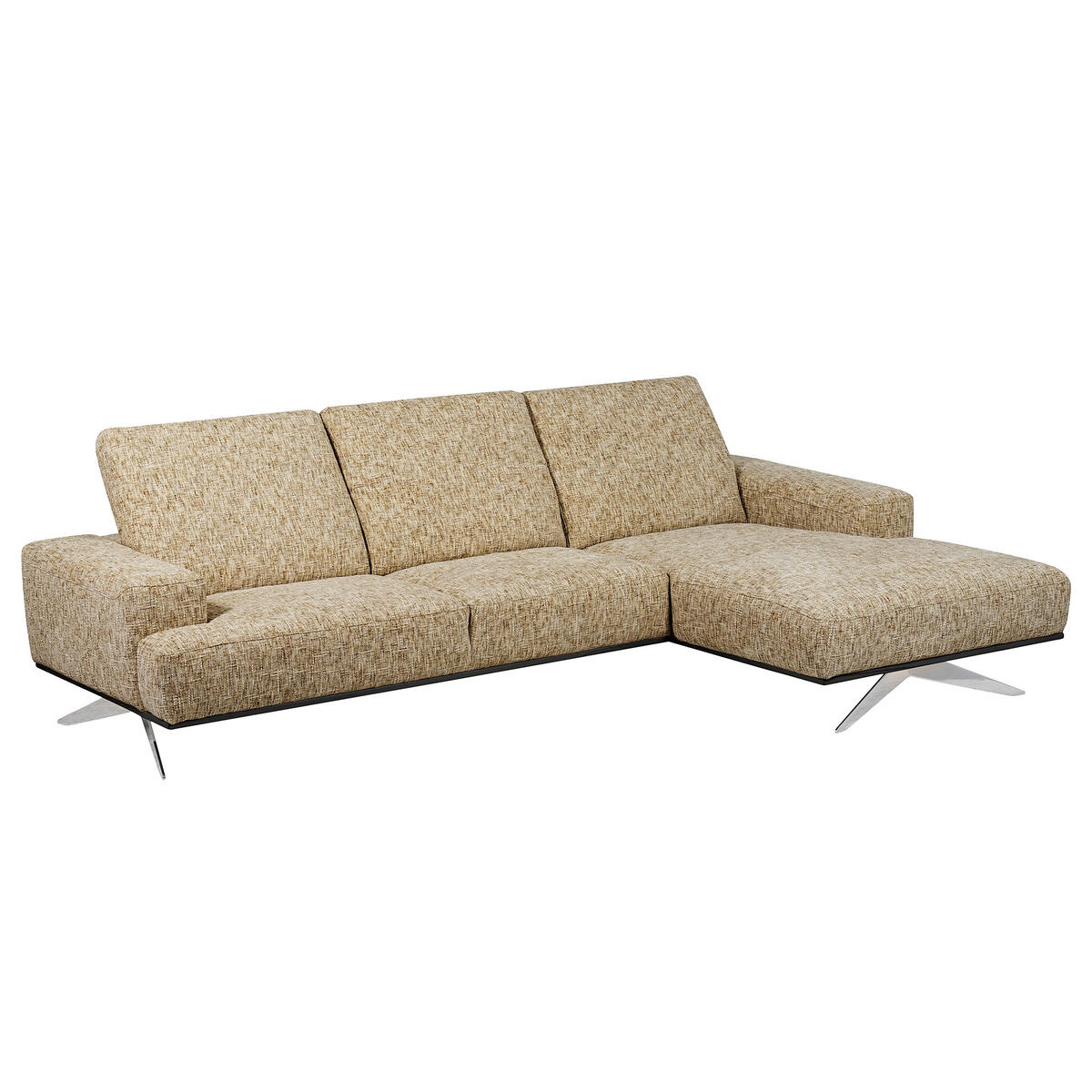 ECKSOFA PORTLAND Hellbraun Struktur Kopfteilverstellung  - Chromfarben/Hellbraun, Design, Holz/Textil (295/187cm) - Livetastic