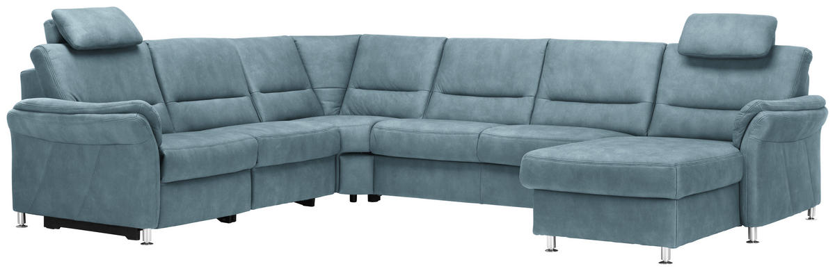 SOFFA i mikrofiber ljusblå  - ljusblå/aluminiumfärg, Klassisk, metall/textil (262/335/173cm) - Beldomo System