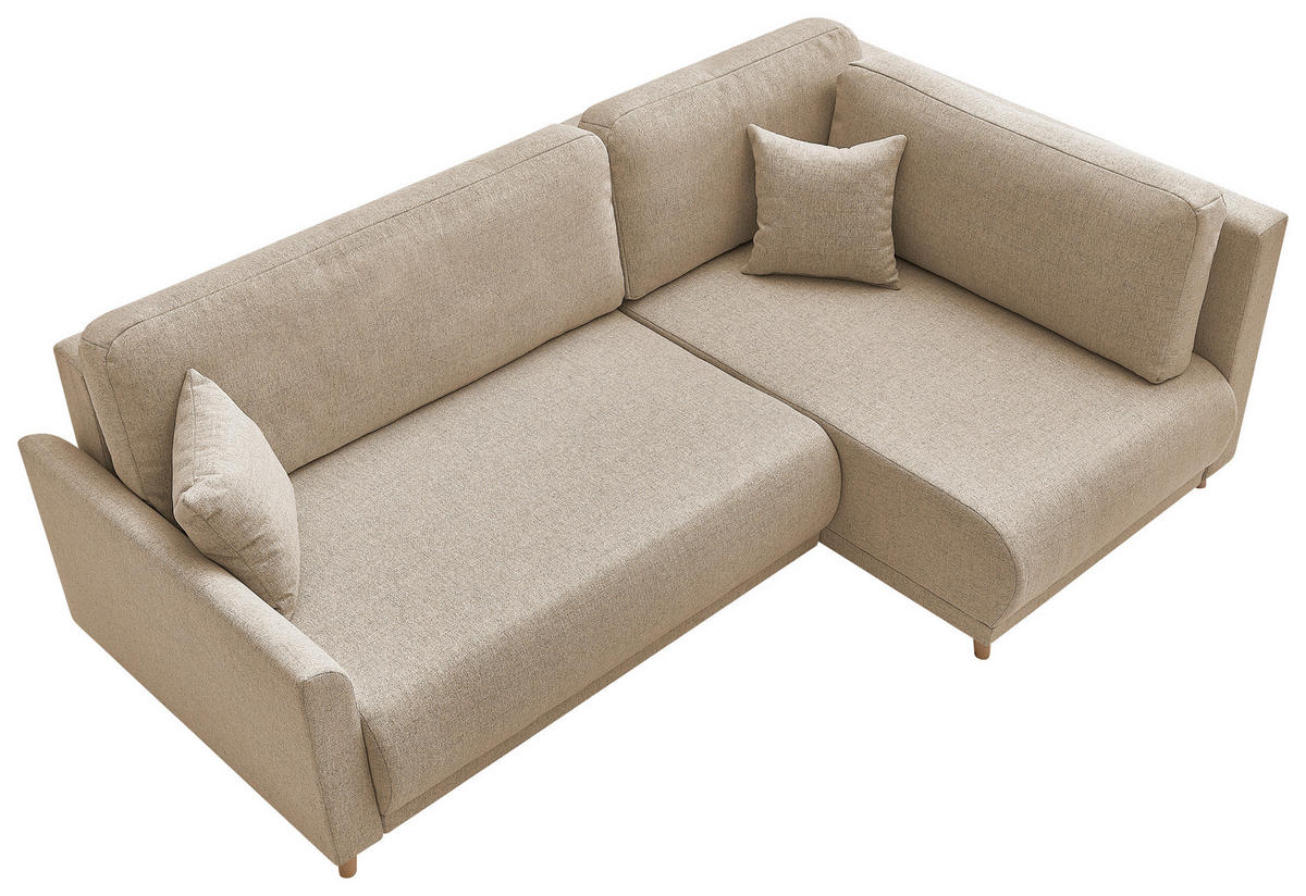 ECKSOFA MILOS Creme Cord Rückenkissen, Bettkasten, Schlaffunktion, Rücken echt  - Creme/Naturfarben, Design, Textil (224/148cm) - P & B