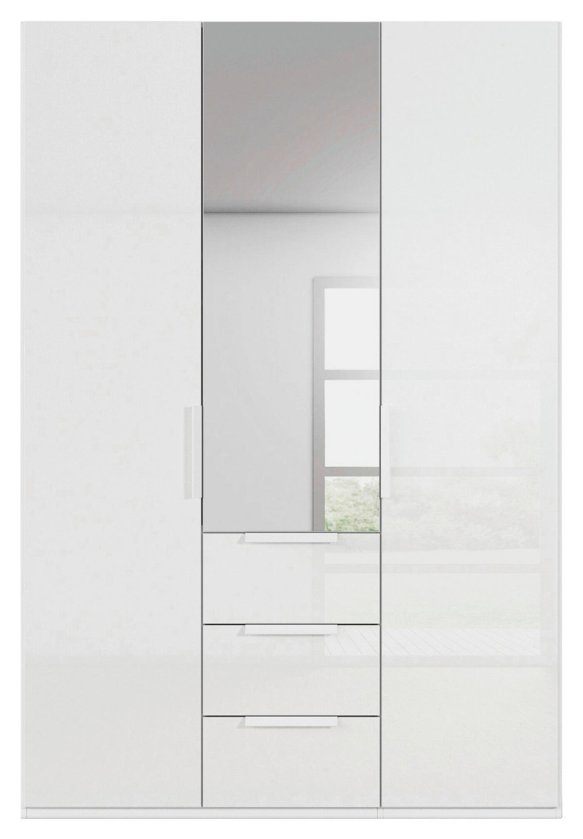 DREHTÜRENSCHRANK 151/235/61 cm,  in Weiß, Weiß Hochglanz, 3-türig  - Weiß Hochglanz/Weiß, Basics, Glas/Holzwerkstoff (151/235/61cm) - Novel