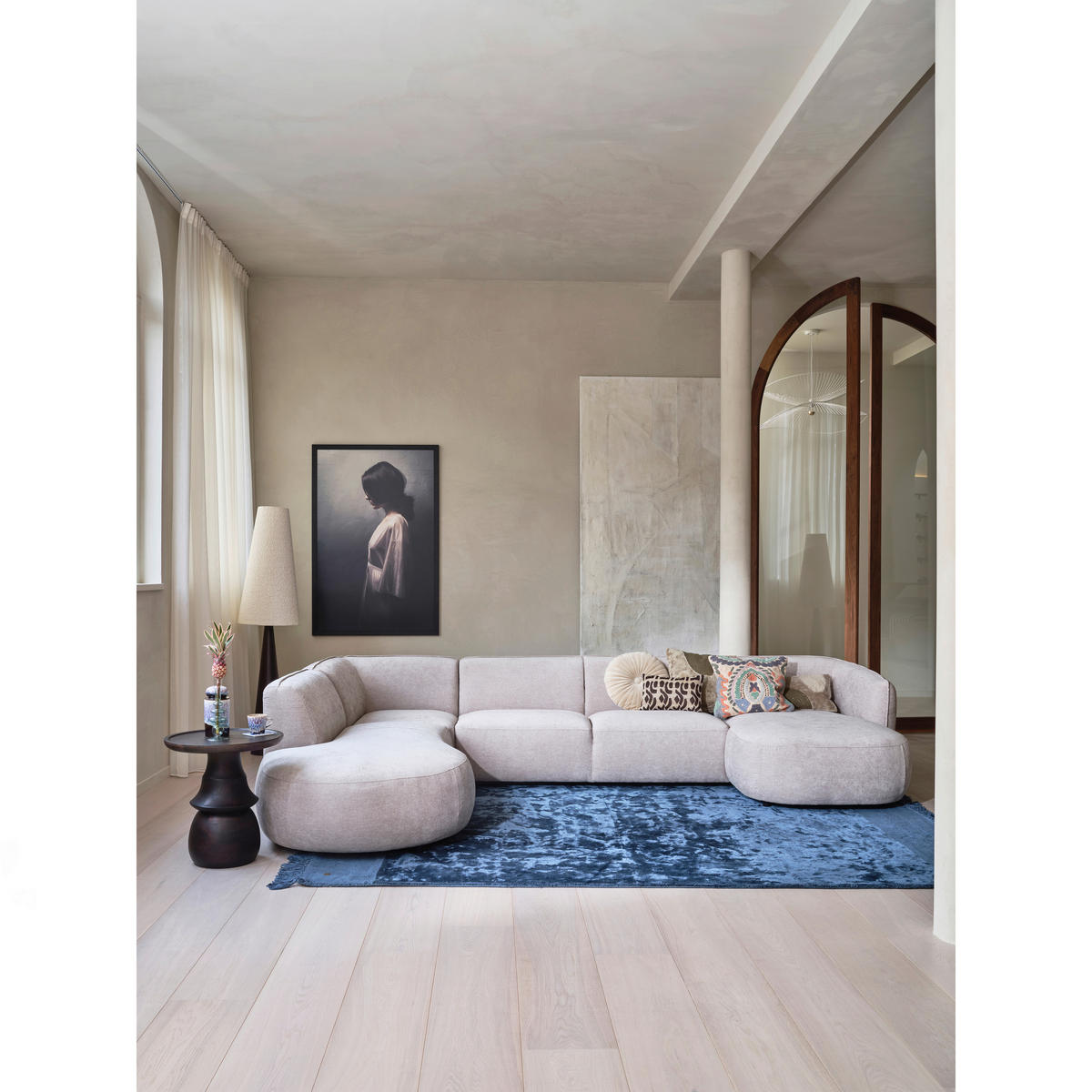 ECKSOFA Polly in Webstoff Sandfarben   - Sandfarben/Schwarz, Design, Kunststoff/Textil (245/353/150cm) - Livetastic